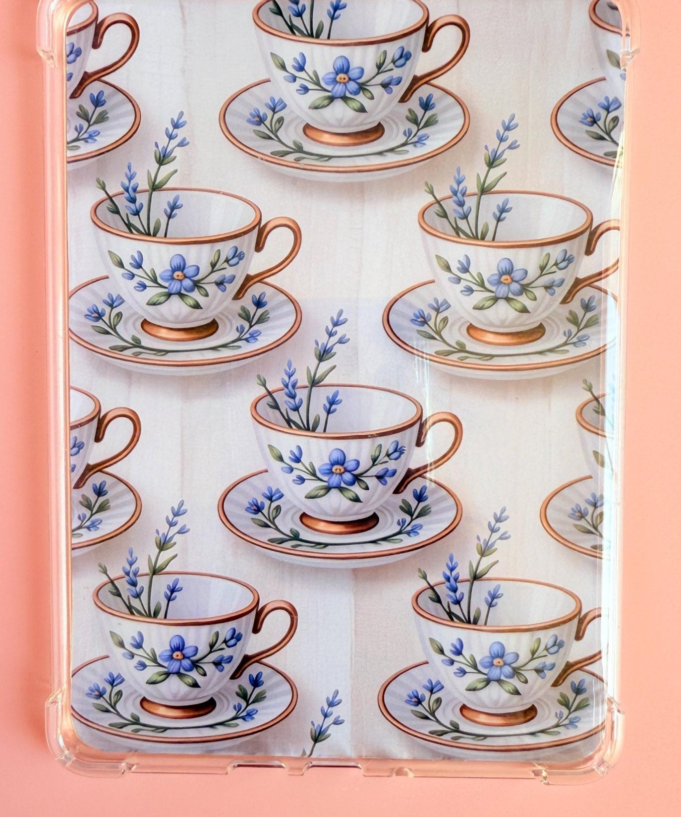 Cottagecore Kindle Insert: Blue Floral Teacup Decor by The Sticker Era