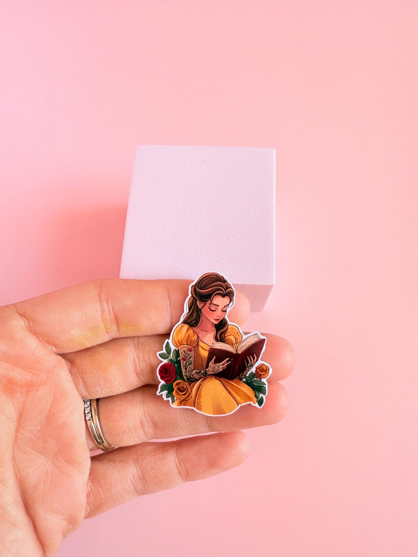 Belle Tattoo Sticker – Bookish Vinyl Decal Featuring a Tattooed Princess Reading Her Favorite Book - The Sticker Era