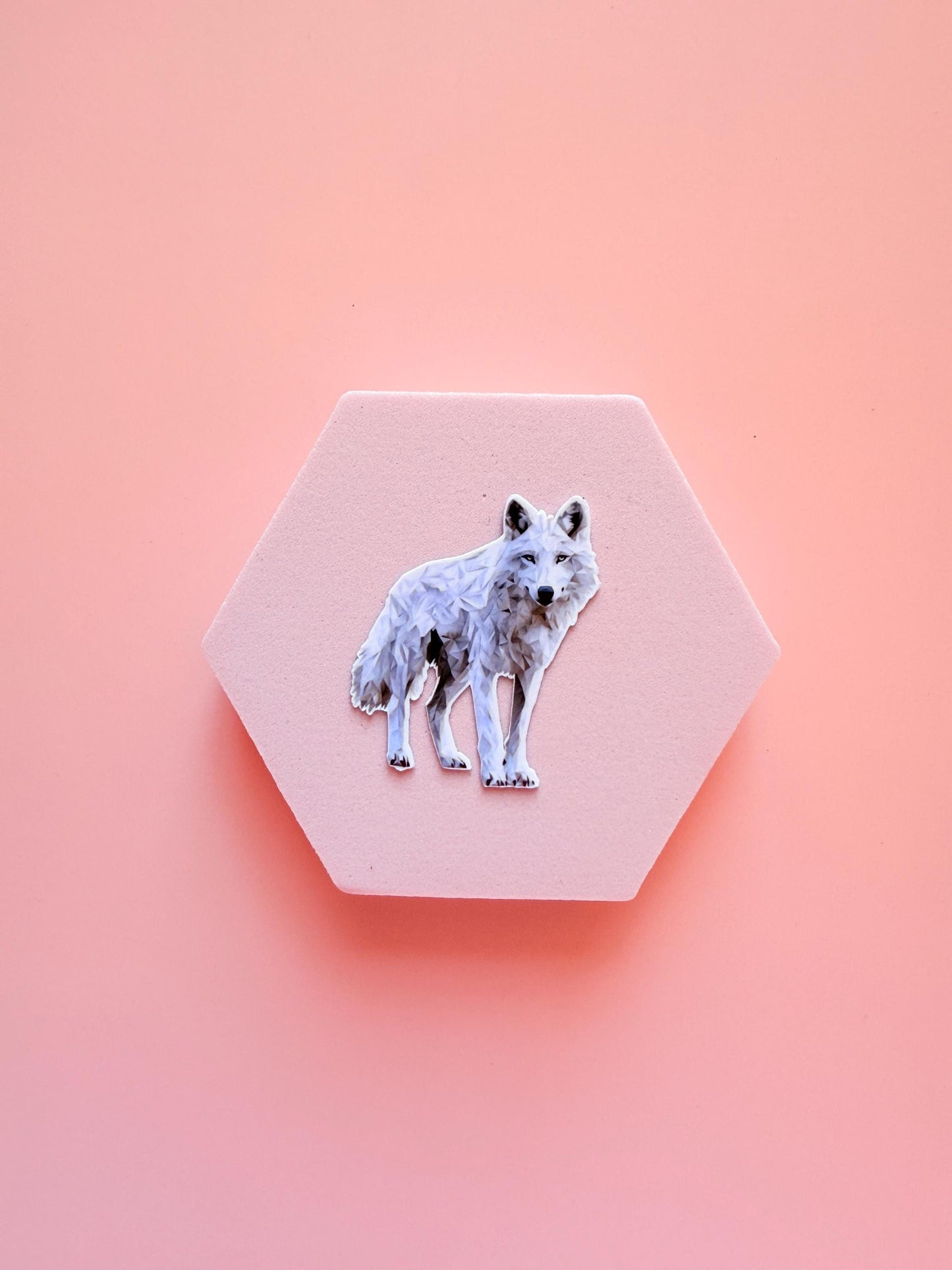 Geometric White Wolf Sticker – Modern Vinyl Decal for Journals, Laptops & Nature Lovers - The Sticker Era