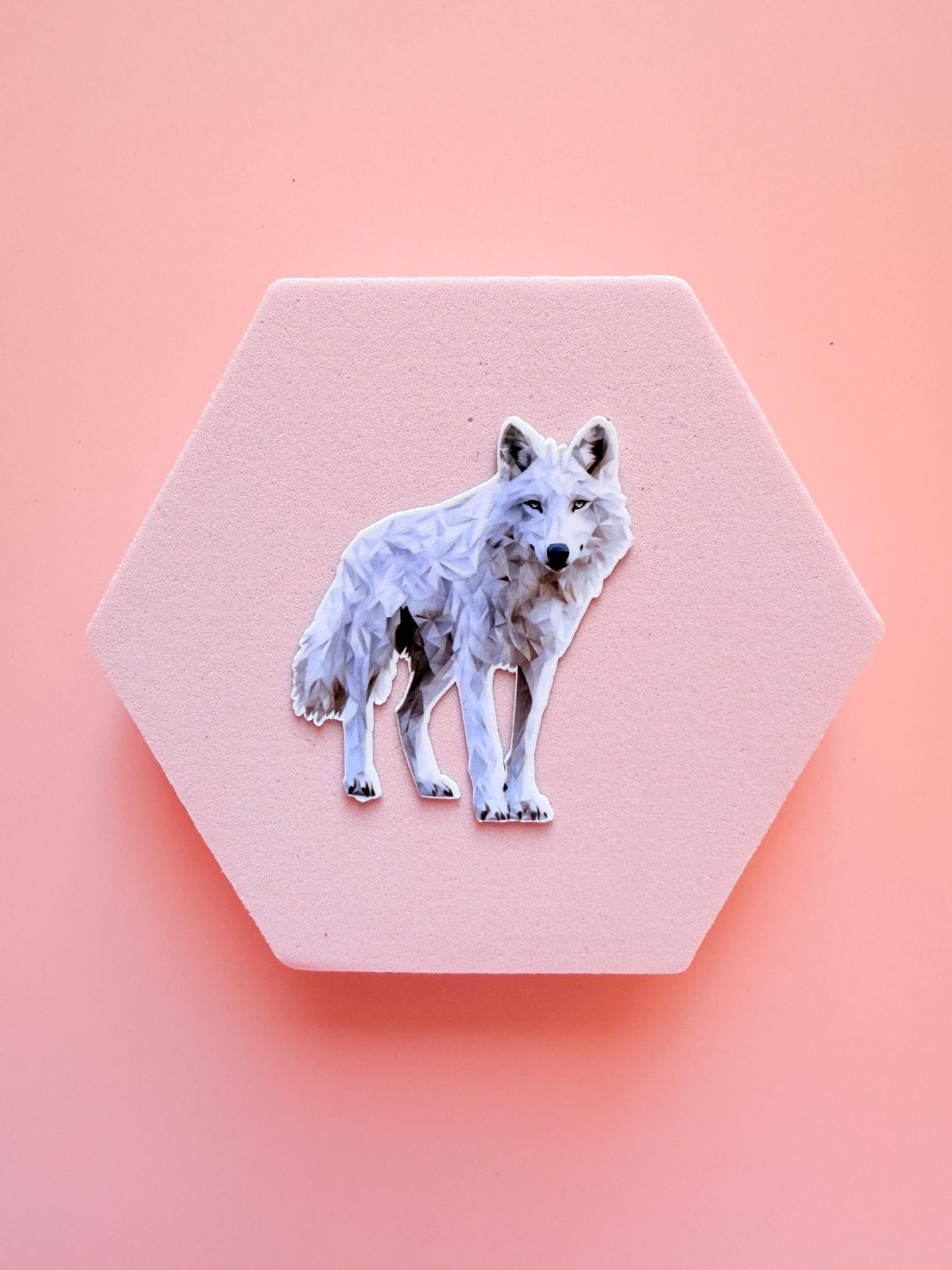 Geometric White Wolf Sticker – Modern Vinyl Decal for Journals, Laptops & Nature Lovers - The Sticker Era
