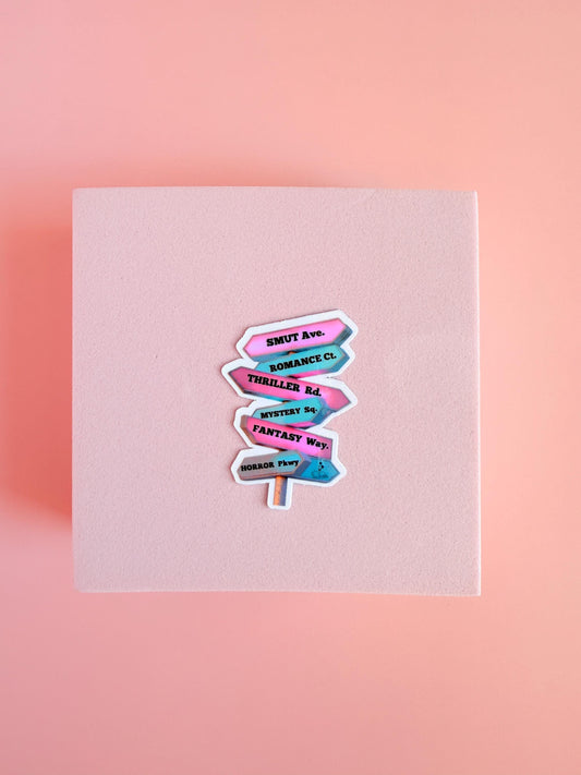 Book Genre Street Sign Sticker – Funny Vinyl Decal for Book Lovers & Planners - The Sticker Era