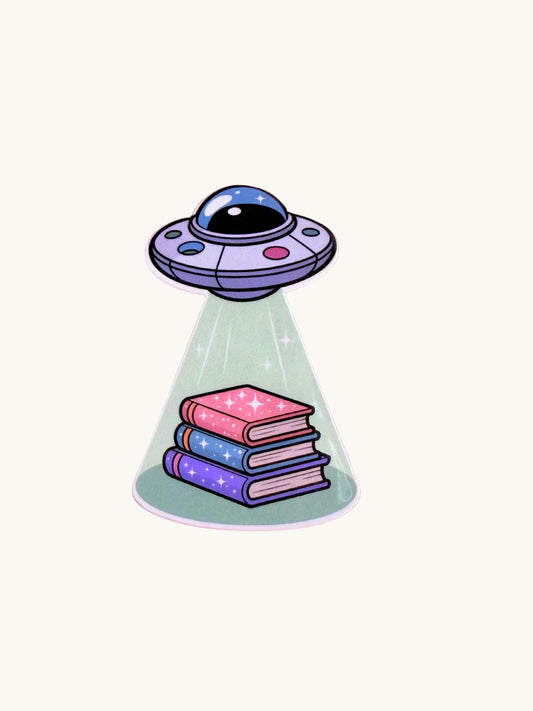 UFO Book Sticker –Alien Abduction Bookish fantasy Vinyl Sticker for Readers, Laptops, Water Bottles, Journals, Kindle & Gift for Book lovers - The Sticker Era