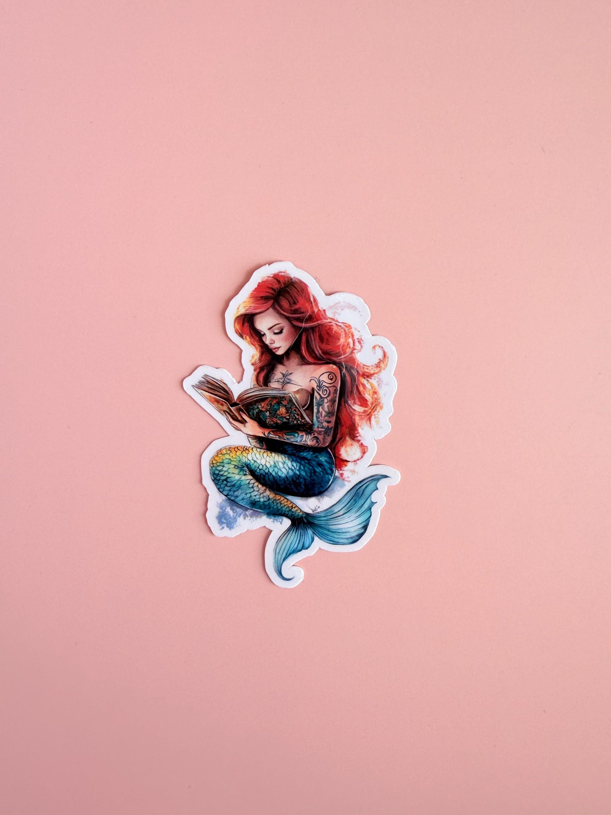 Mermaid Reading Sticker – Fantasy Bookish tattooed Vinyl for Kindles, Journals & Water Bottles - The Sticker Era