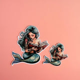 Teal Mermaid Reading Sticker | Retro Ocean Fantasy Book Lover Vinyl Decal by The Sticker Era
