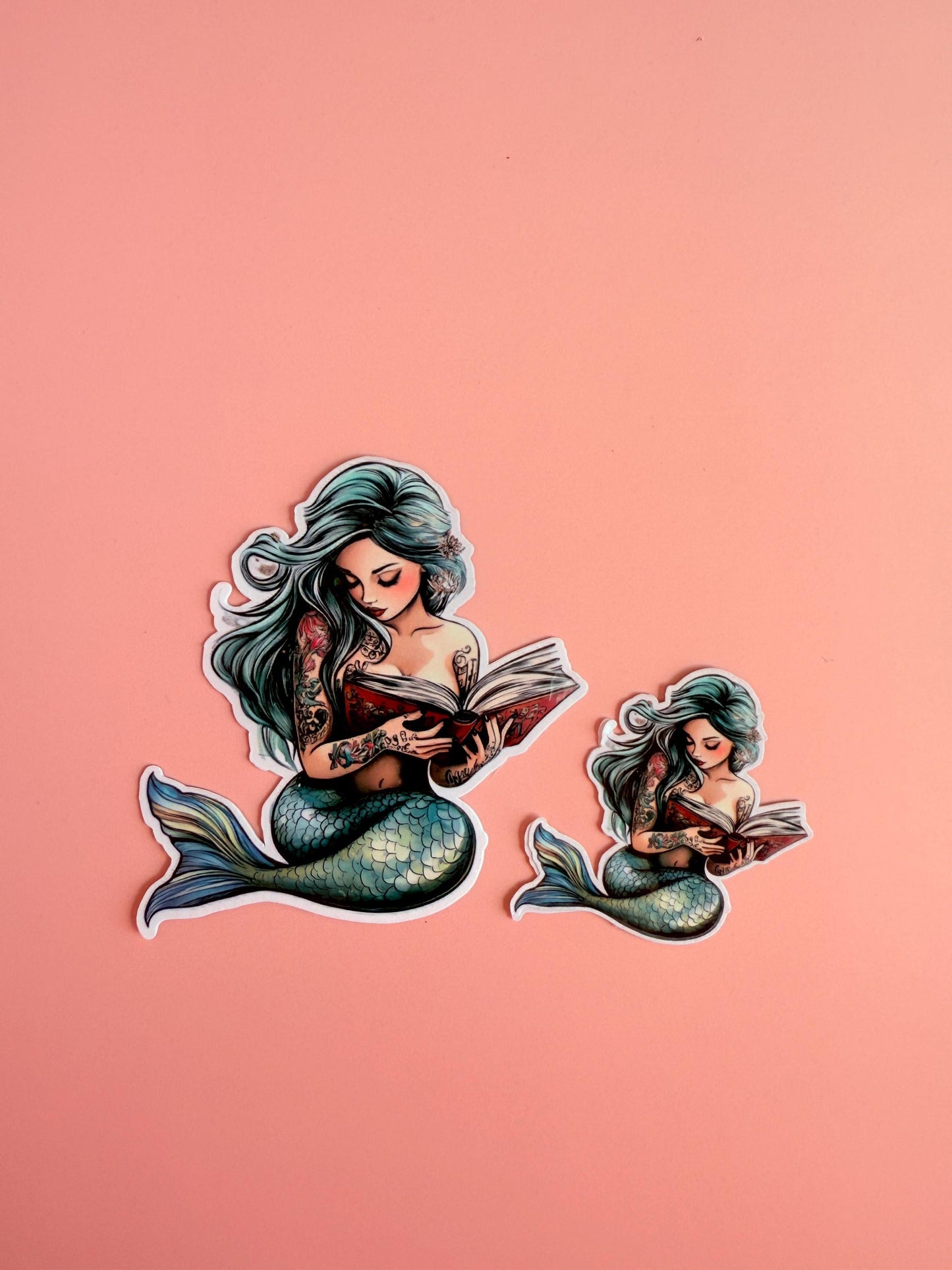 Teal Mermaid Book Sticker – Ocean Fantasy Vinyl Decal for Book Lovers, Planners, Journals, Kindles | Retro Reading Mermaid| gifts for her - The Sticker Era