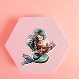 Teal Mermaid Reading Sticker | Retro Ocean Fantasy Book Lover Vinyl Decal by The Sticker Era