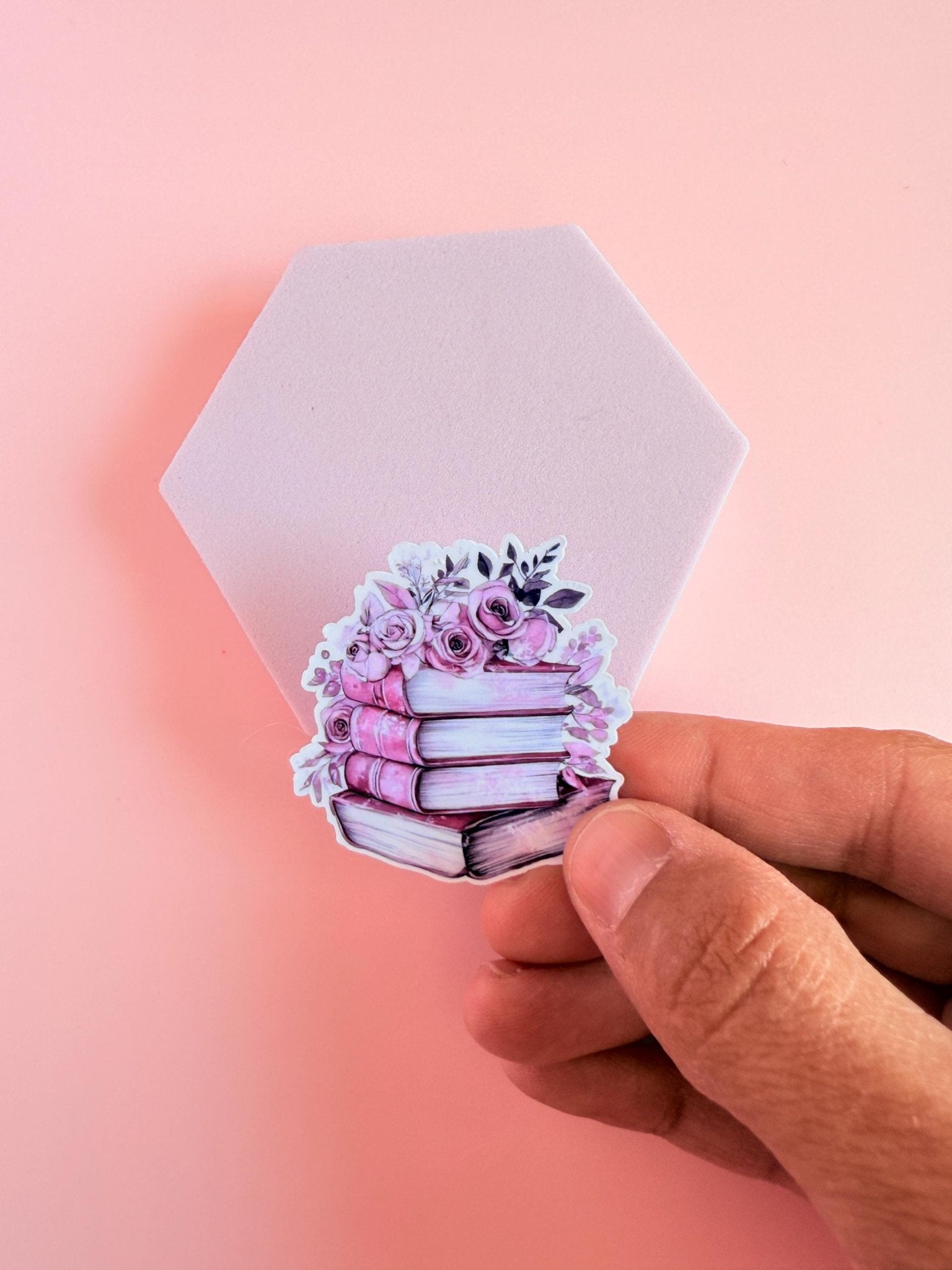Pink Book Stack & Flowers Sticker | Romantic Bookish Vinyl Decal by The Sticker Era