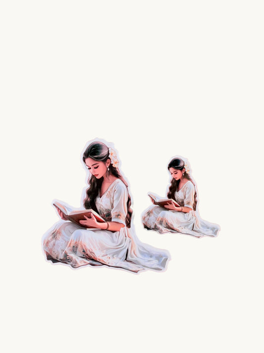 Romantic Reading Woman Sticker – Vintage Aesthetic Bookish Vinyl for Journals, Planners & Kindles - The Sticker Era