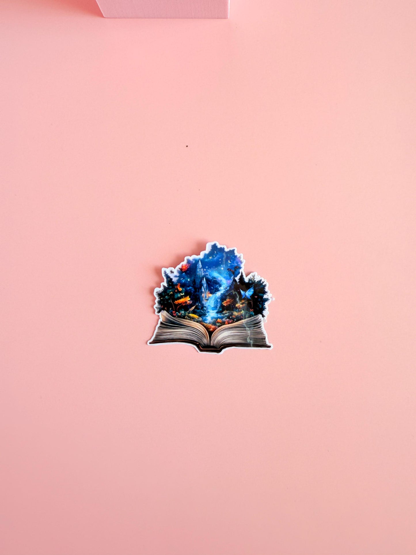 Fantasy castle book sticker styled flat lay pink aesthetic by The Sticker Era