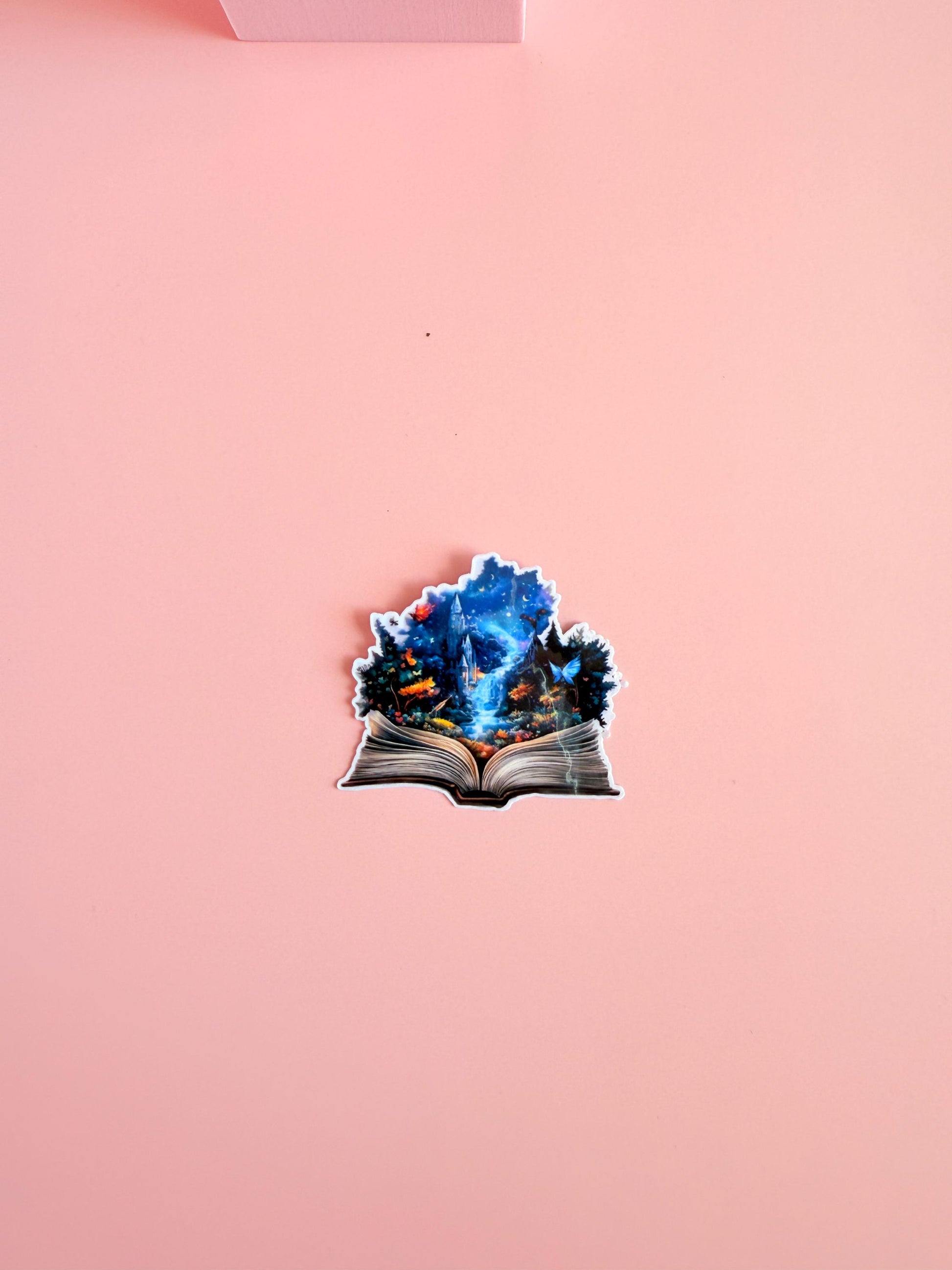 Fantasy castle book sticker styled flat lay pink aesthetic by The Sticker Era