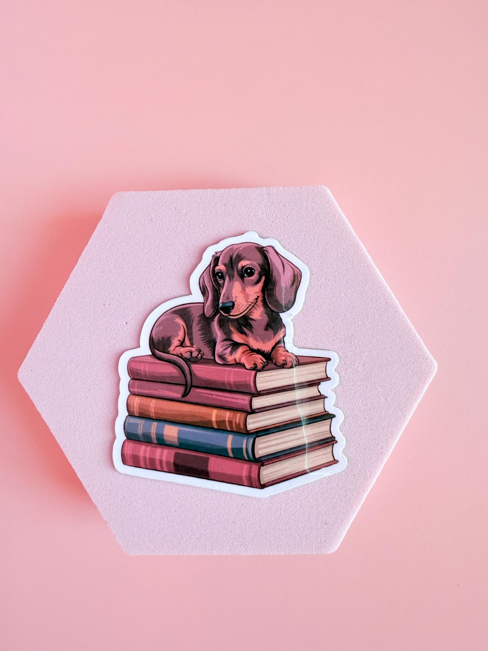 Dachshund on Books Sticker – Cute Dog & Bookish Vinyl for Planners, Dog Lover Gifts| kindle-Bookish Stickers-Reading Sticker-ereader - The Sticker Era