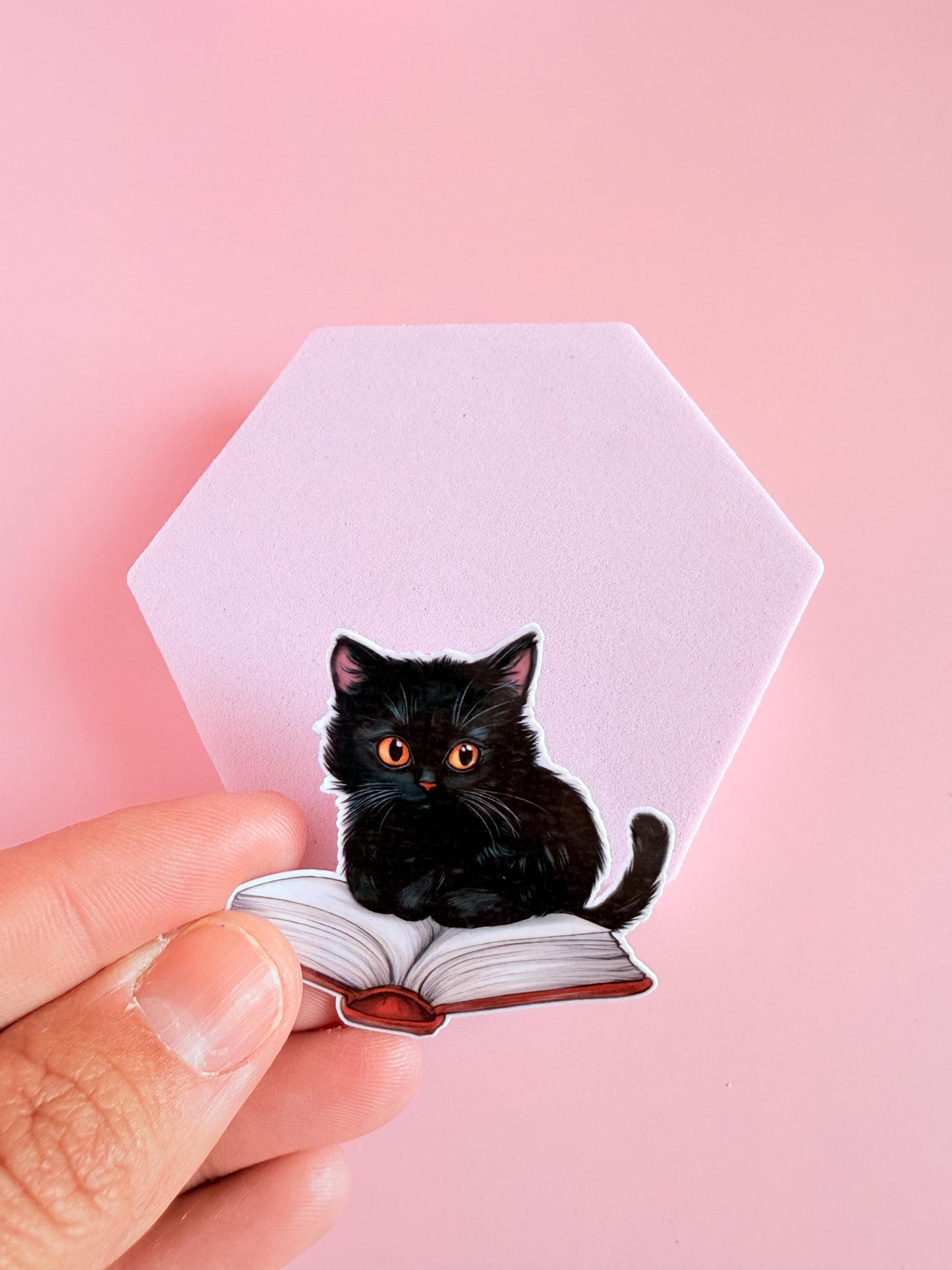 Black Cat on Open Book Sticker–Cute Bookish Cat Vinyl for Readers, Journalers gift & Cozy Aesthetic Lovers|kindle accessories| bookish gift - The Sticker Era