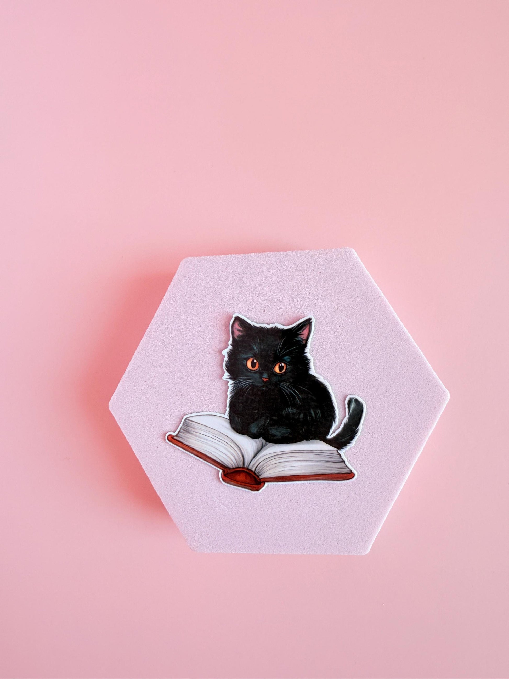 Black Cat on Open Book Sticker–Cute Bookish Cat Vinyl for Readers, Journalers gift & Cozy Aesthetic Lovers|kindle accessories| bookish gift - The Sticker Era