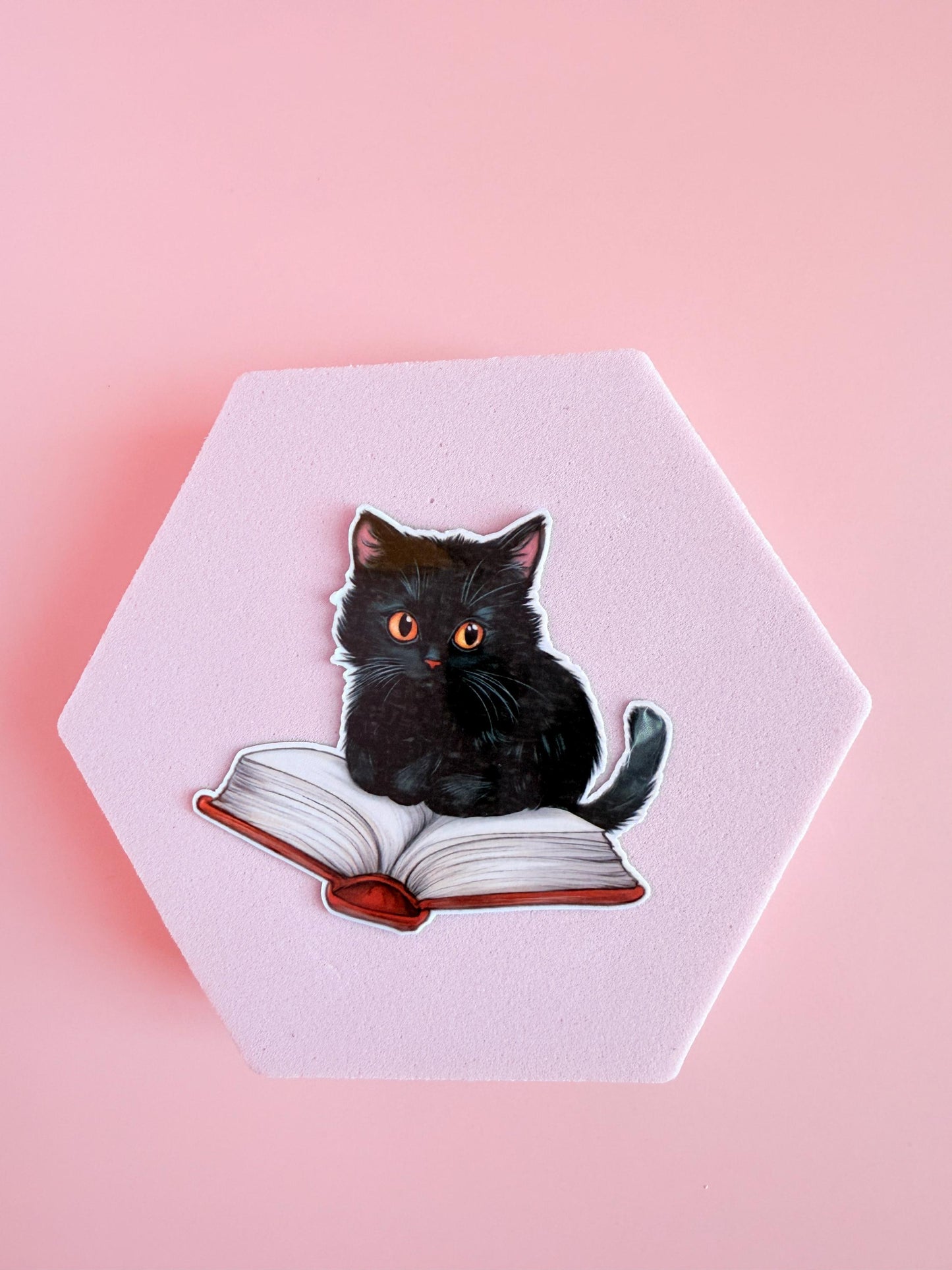 Black Cat on Open Book Sticker–Cute Bookish Cat Vinyl for Readers, Journalers gift & Cozy Aesthetic Lovers|kindle accessories| bookish gift - The Sticker Era