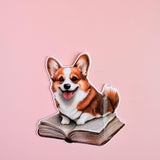 Corgi on a Book Sticker | Cute Bookish Dog Vinyl Decal by The Sticker Era