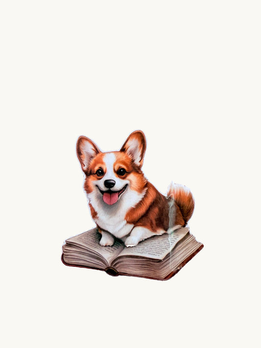 Corgi on a Book Sticker – Cute Bookish Vinyl Decal for Dog Lovers, Planners, Kindle accessories | animal stickers | pet gift| book club gift - The Sticker Era