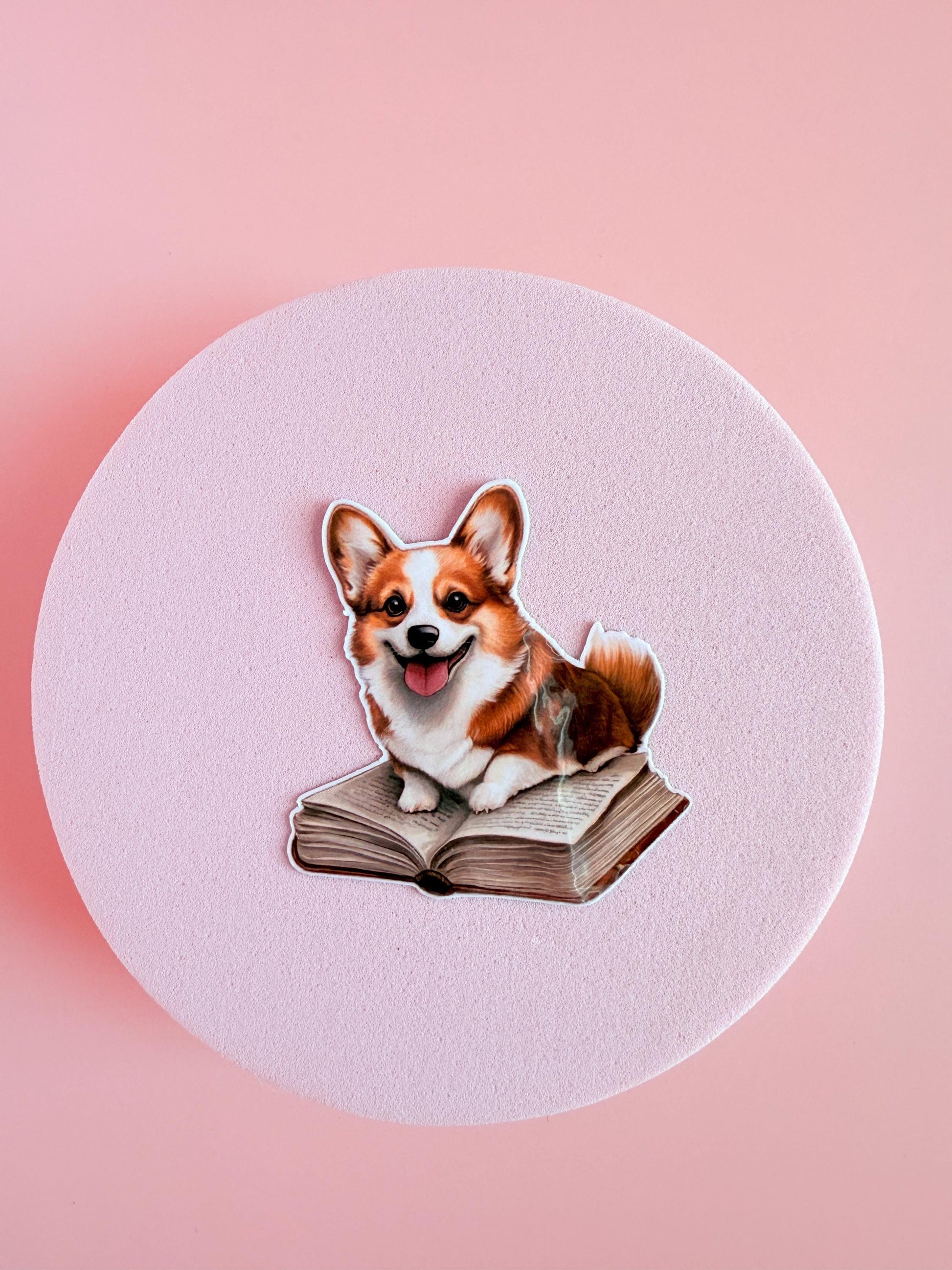 Corgi on a Book Sticker – Cute Bookish Vinyl Decal for Dog Lovers, Planners, Kindle accessories | animal stickers | pet gift| book club gift - The Sticker Era
