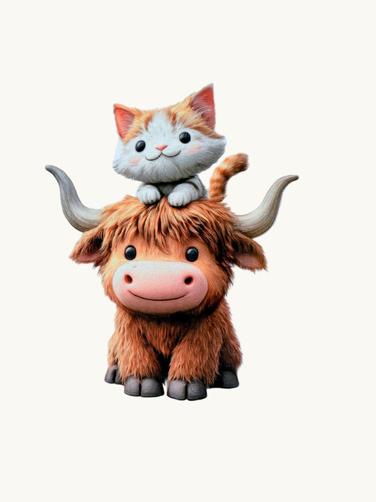 Cute Highland Cow vinyl sticker with a rustic aesthetic. A waterproof, dishwasher-safe decal perfect for adding a cozy farmhouse vibe to your water bottle or laptop.