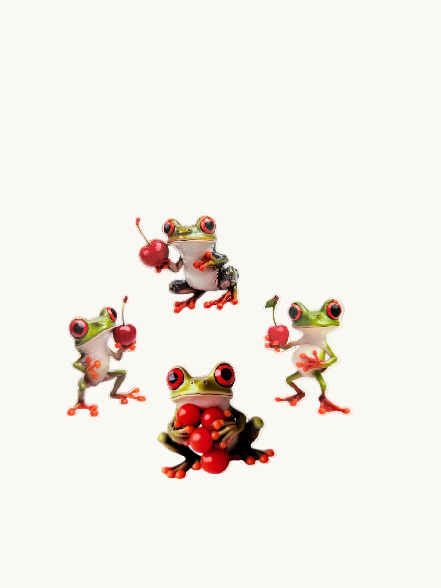 Frog Sticker Pack –4 Cute Red-Eyed Tree Frog Vinyl Stickers with Cherries for Water Bottles, Laptops, Journals|animal gift|kindle decor - The Sticker Era