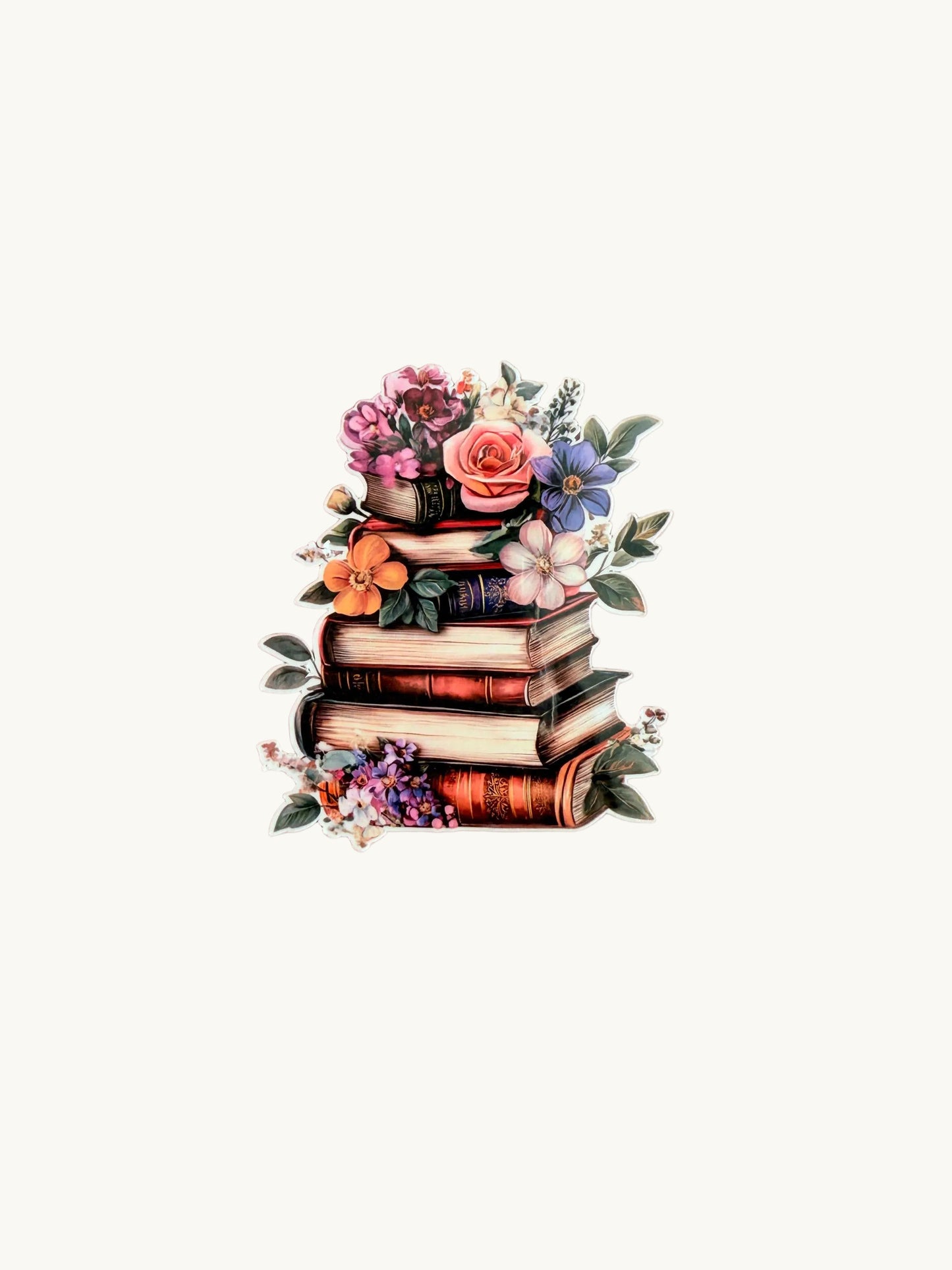 Floral Book Stack Sticker – Aesthetic Book Lover Vinyl Sticker with Flowers | Waterproof Bookish Decal for Journals & Kindle gifts| tumbler - The Sticker Era