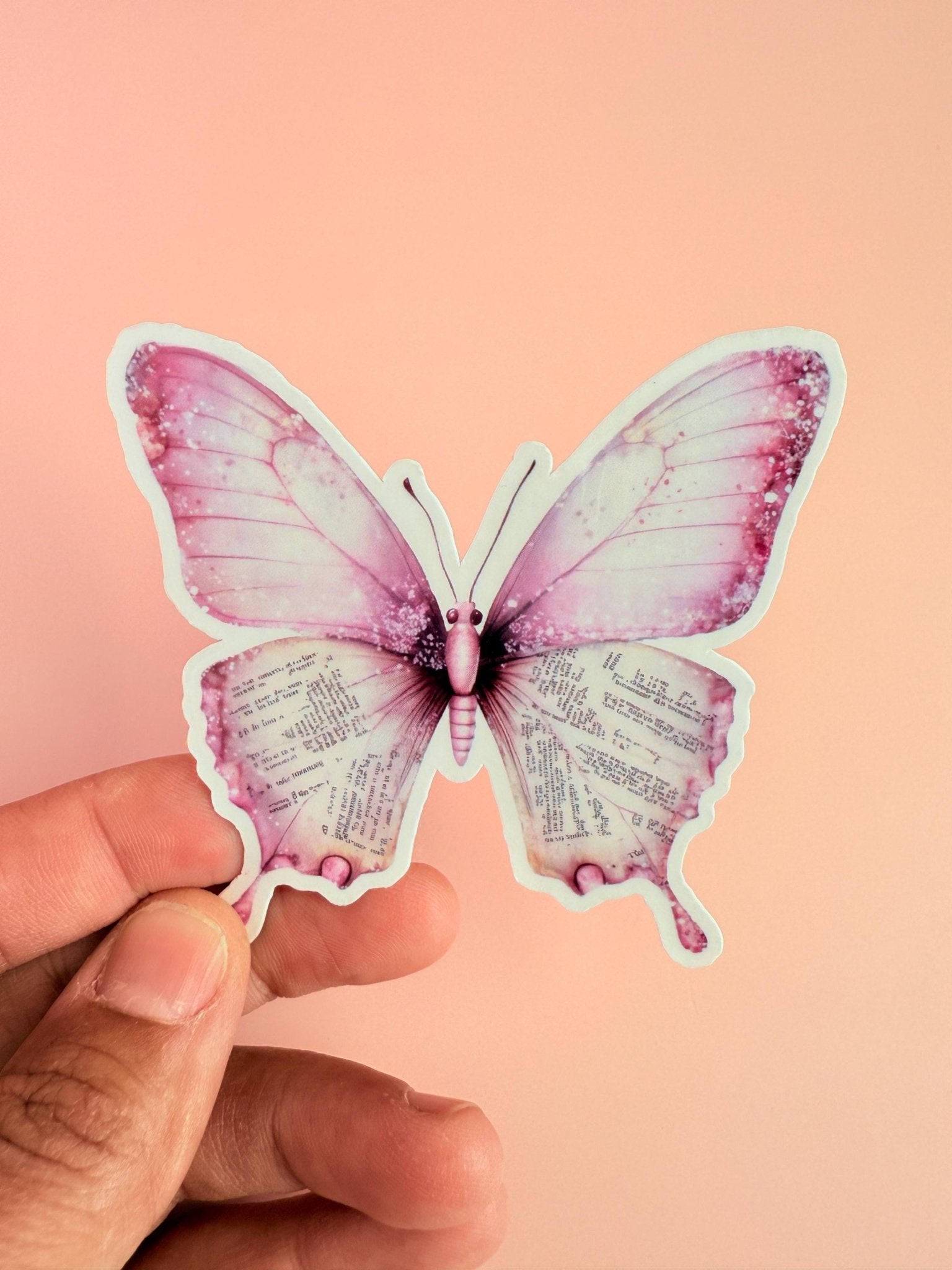 Pink Butterfly Vintage Text Sticker | Bookish Aesthetic Vinyl Decal by The Sticker Era