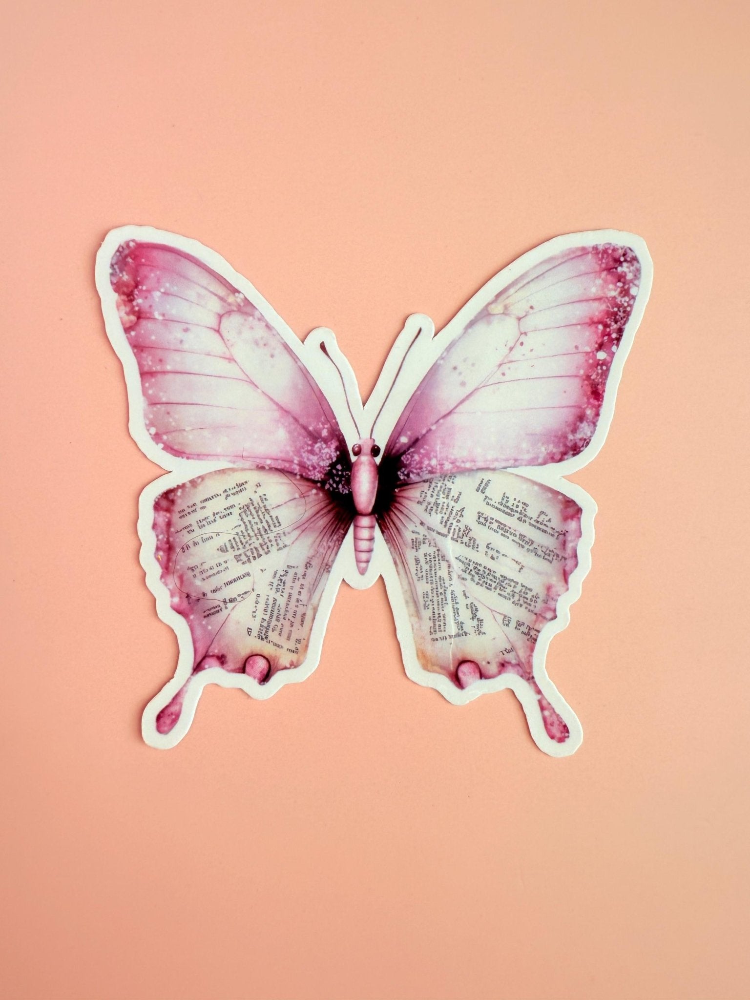 Pink Butterfly Vintage Text Sticker | Bookish Aesthetic Vinyl Decal by The Sticker Era
