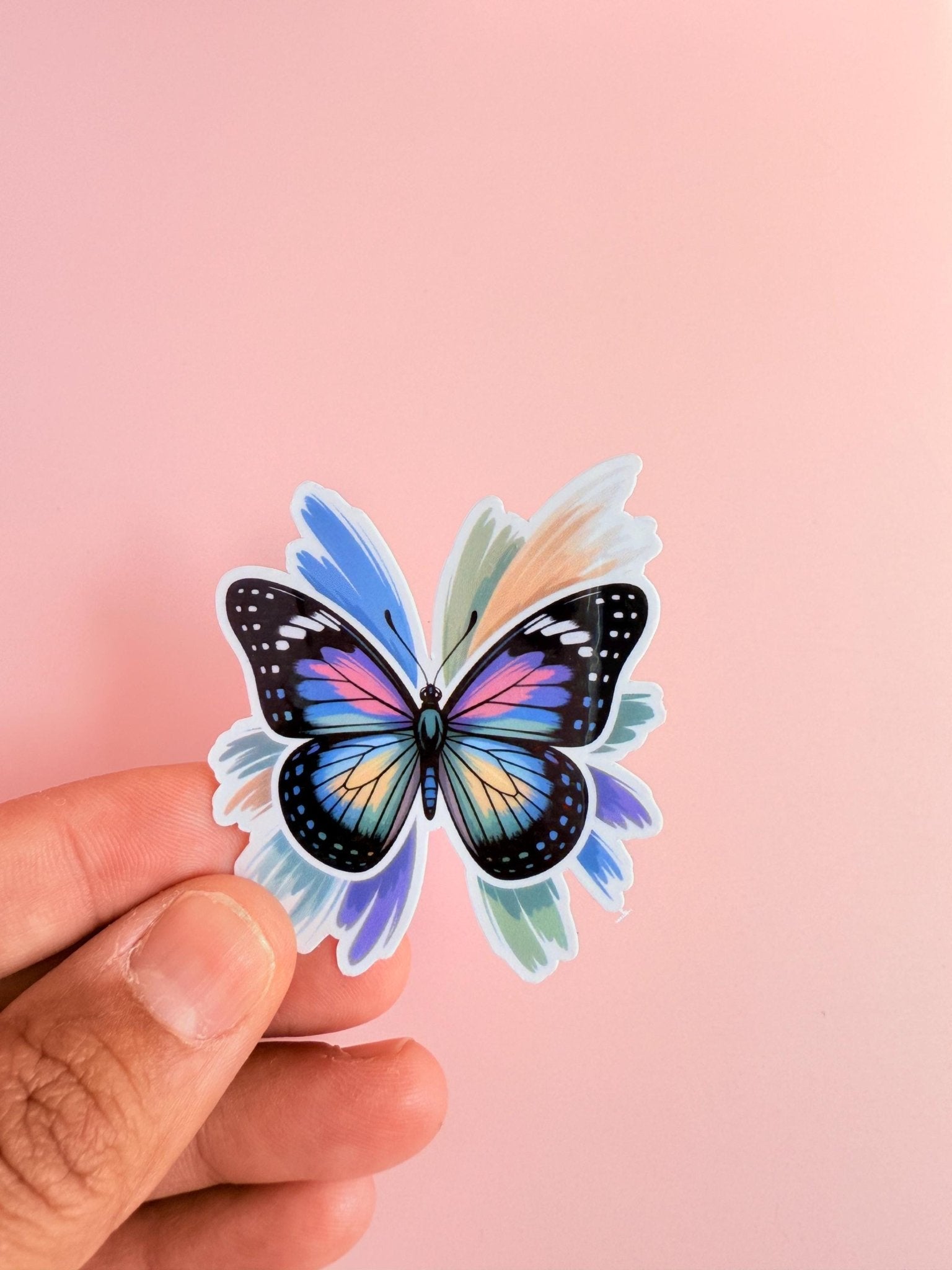 Rainbow Butterfly Sticker | Vibrant Brush Stroke Wings Vinyl Decal by The Sticker Era