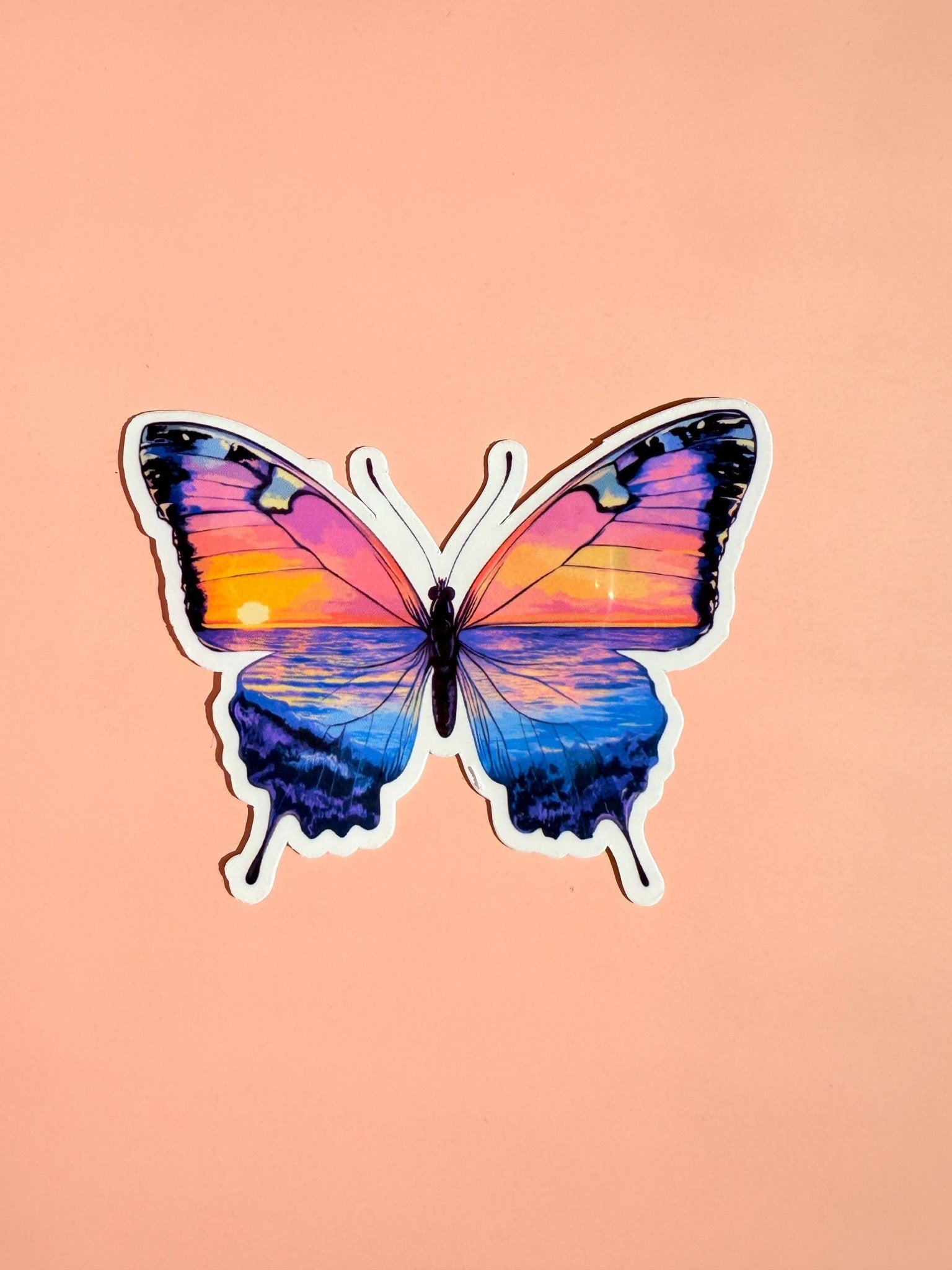 Ocean Sunset Butterfly Sticker | Aesthetic Waterproof Vinyl Decal by The Sticker Era