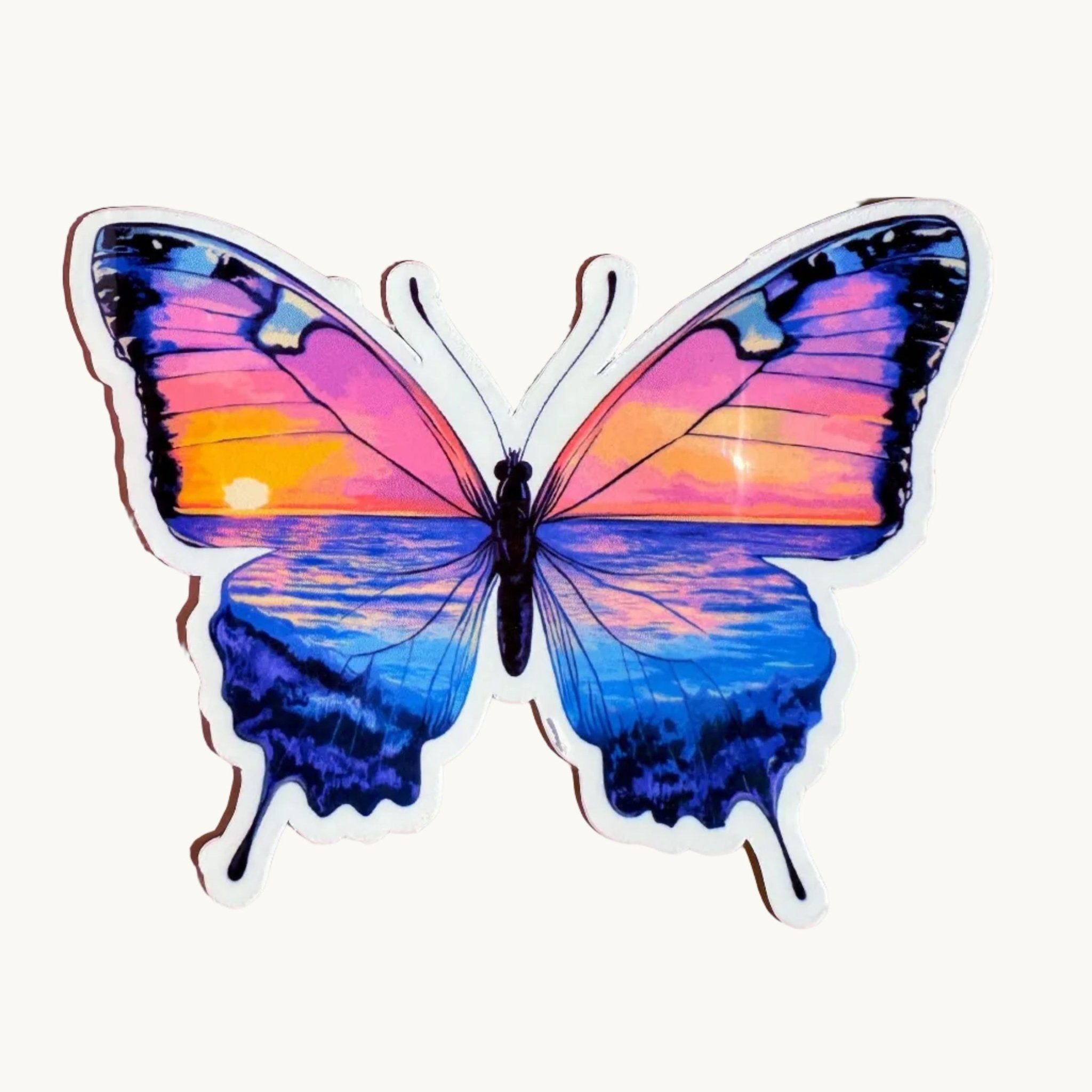 Ocean Sunset Butterfly Sticker | Aesthetic Waterproof Vinyl Decal by The Sticker Era