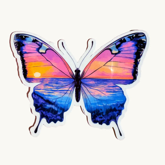 Butterfly Sticker – Ocean Sunset Vinyl Butterfly Decal | Aesthetic Waterproof Sticker for Laptops, Journals & Tumblers | kindle accessorie - The Sticker Era