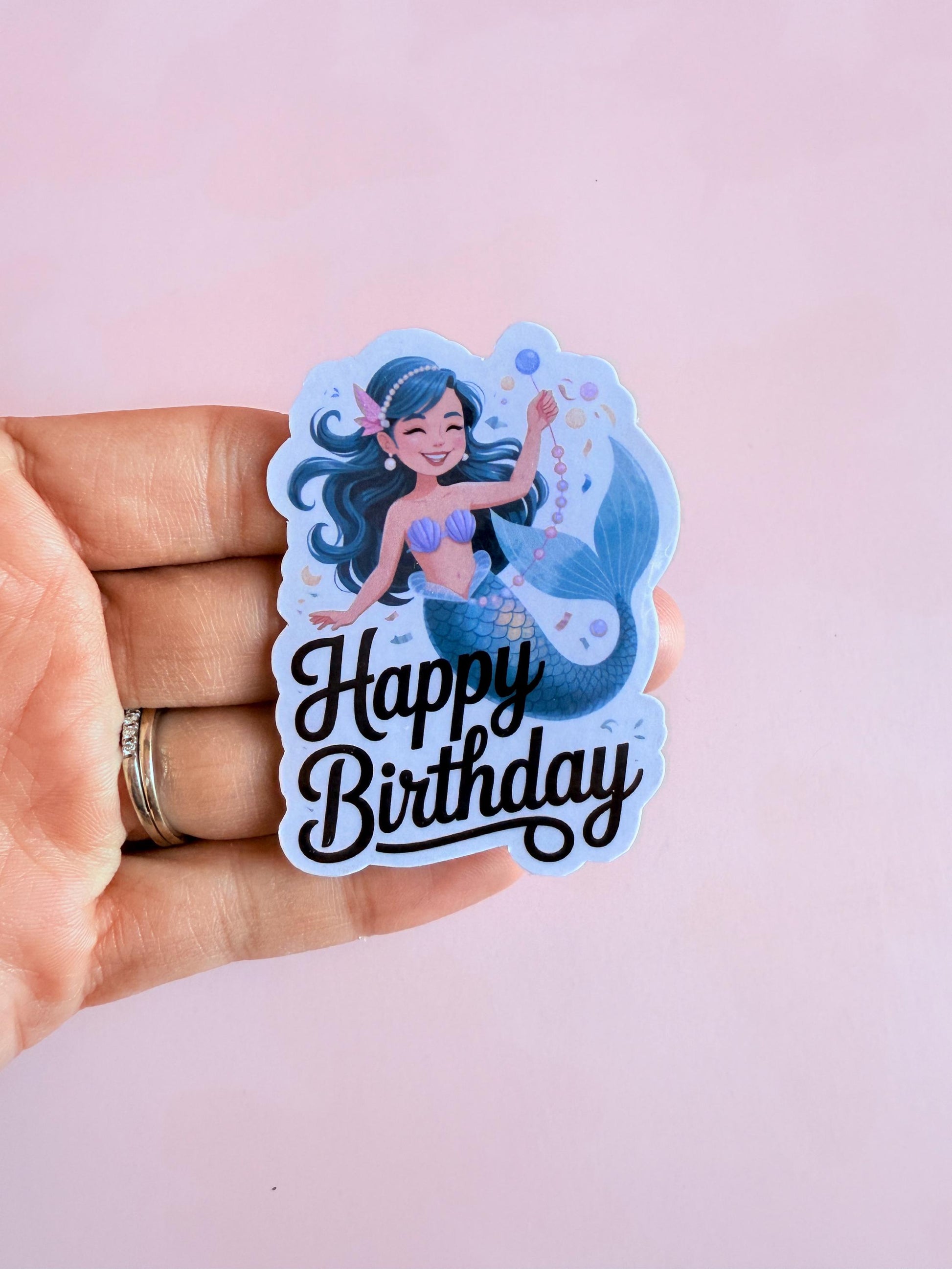 Happy Birthday Mermaid Sticker – Vinyl Gift Sticker for Kids, Planners, Journals, Cards & Birthday Boxes |Ocean Birthday Decal | party favor - The Sticker Era
