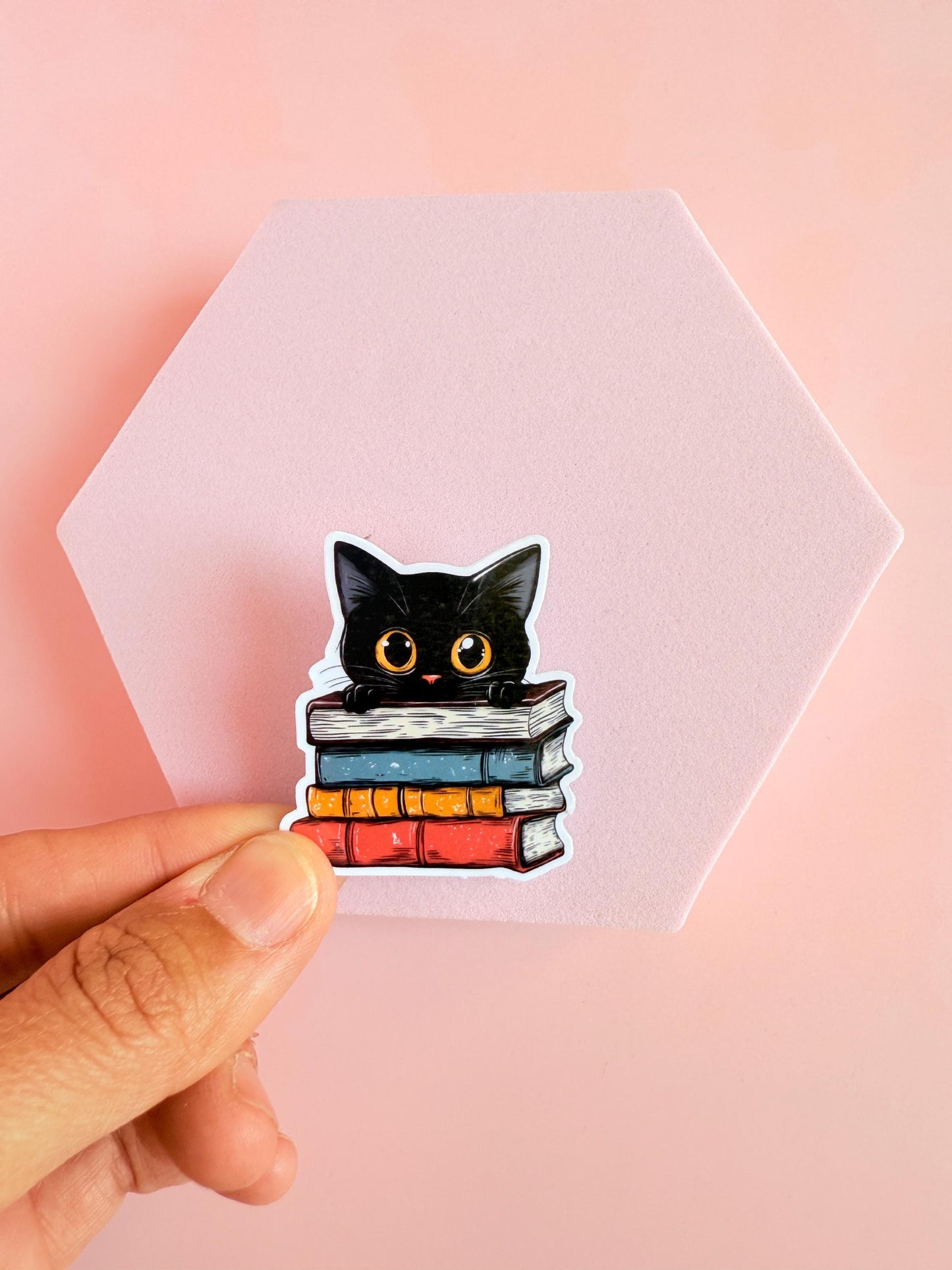 Black Cat Book Sticker – Cute Vinyl Reading Sticker for Book Lovers, Cat Moms, and Readers| book club gifts| cute animal sticker| book decal - The Sticker Era