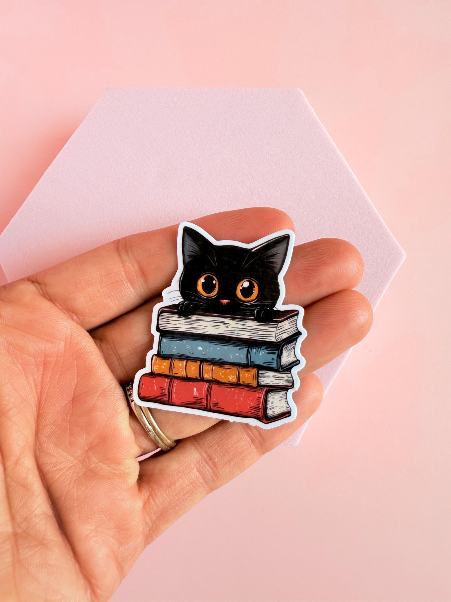 Black Cat Book Sticker – Cute Vinyl Reading Sticker for Book Lovers, Cat Moms, and Readers| book club gifts| cute animal sticker| book decal - The Sticker Era