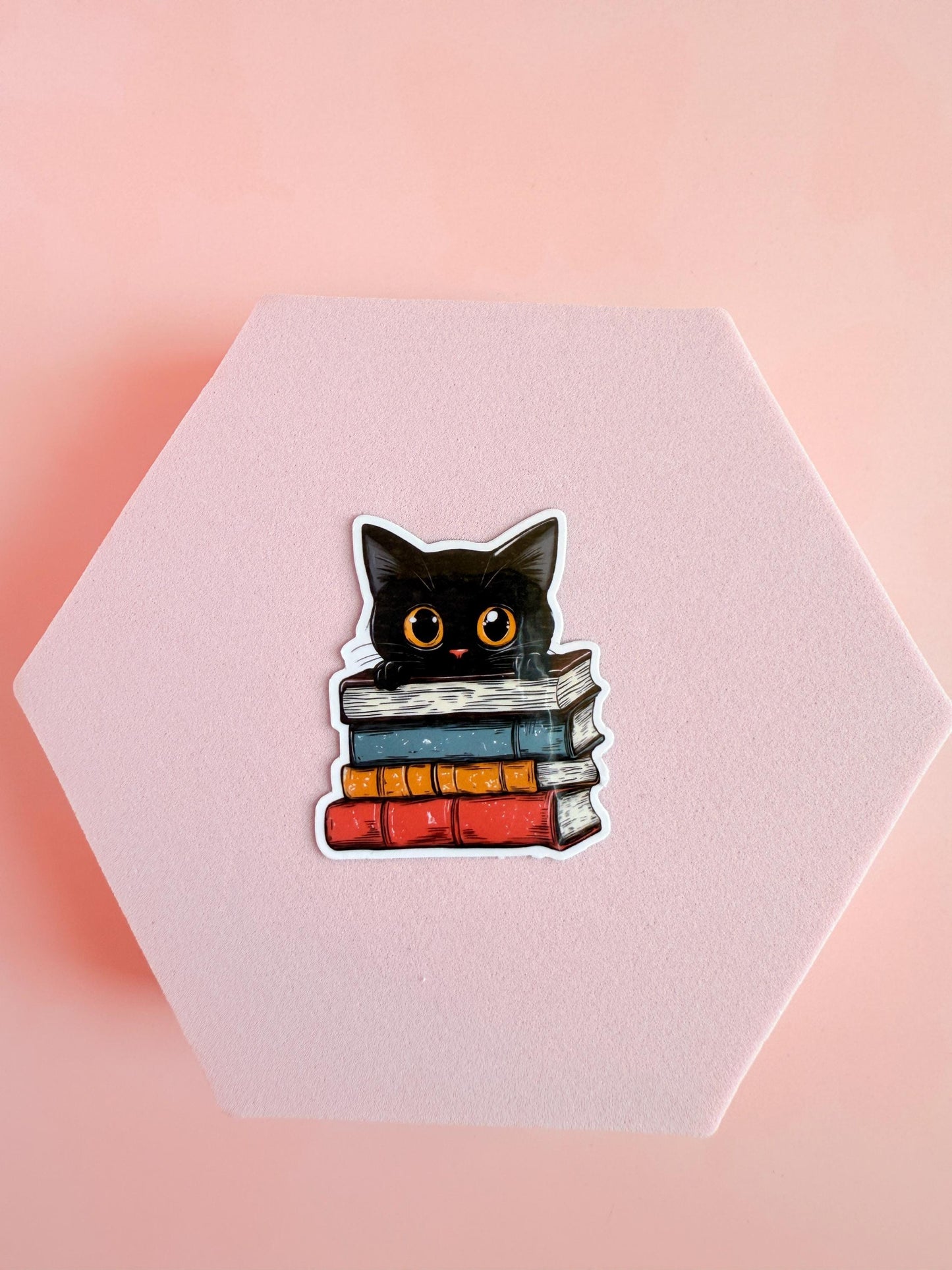Black Cat Book Sticker – Cute Vinyl Reading Sticker for Book Lovers, Cat Moms, and Readers| book club gifts| cute animal sticker| book decal - The Sticker Era