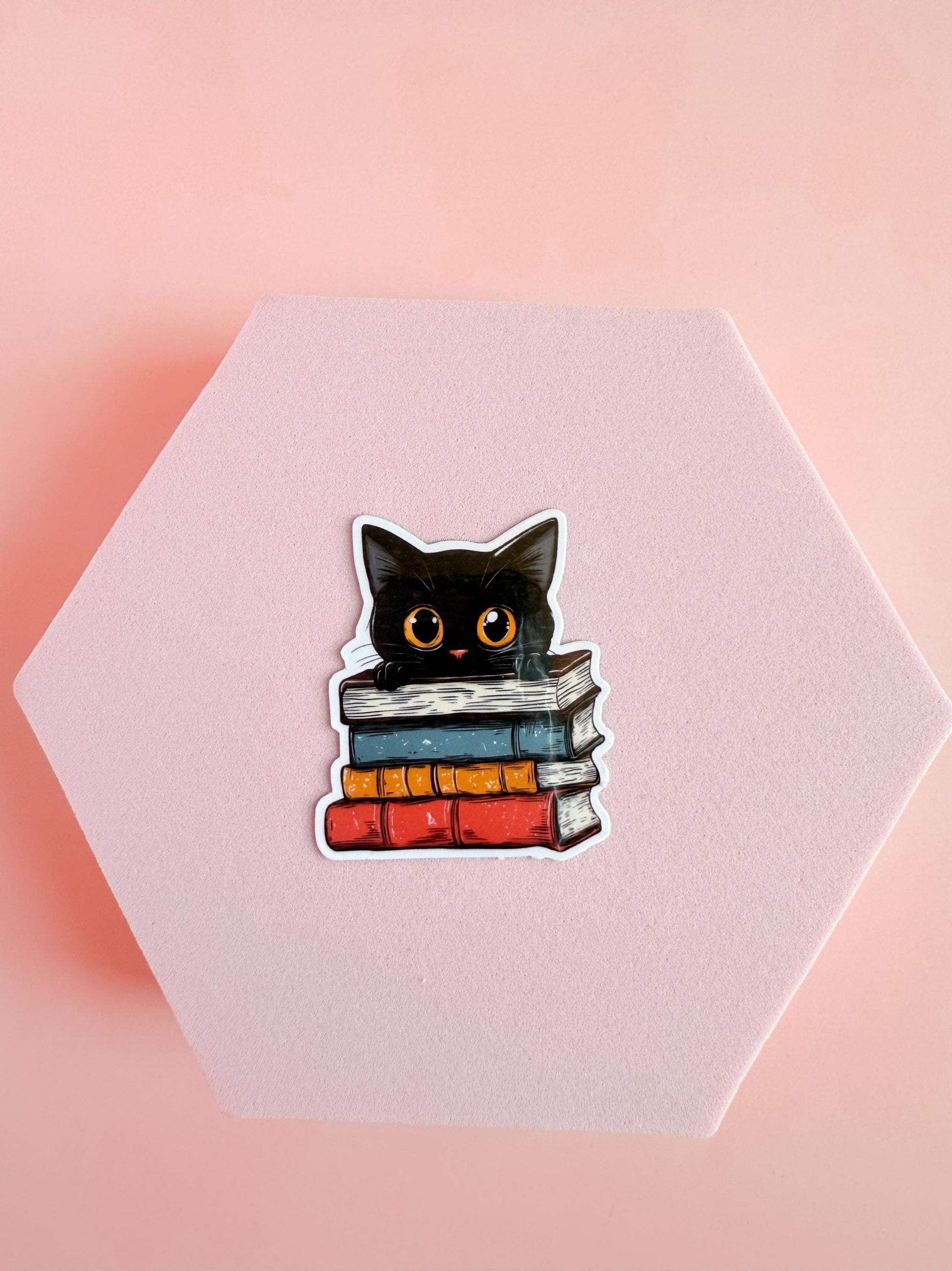 Black Cat Book Sticker – Cute Vinyl Reading Sticker for Book Lovers, Cat Moms, and Readers| book club gifts| cute animal sticker| book decal - The Sticker Era