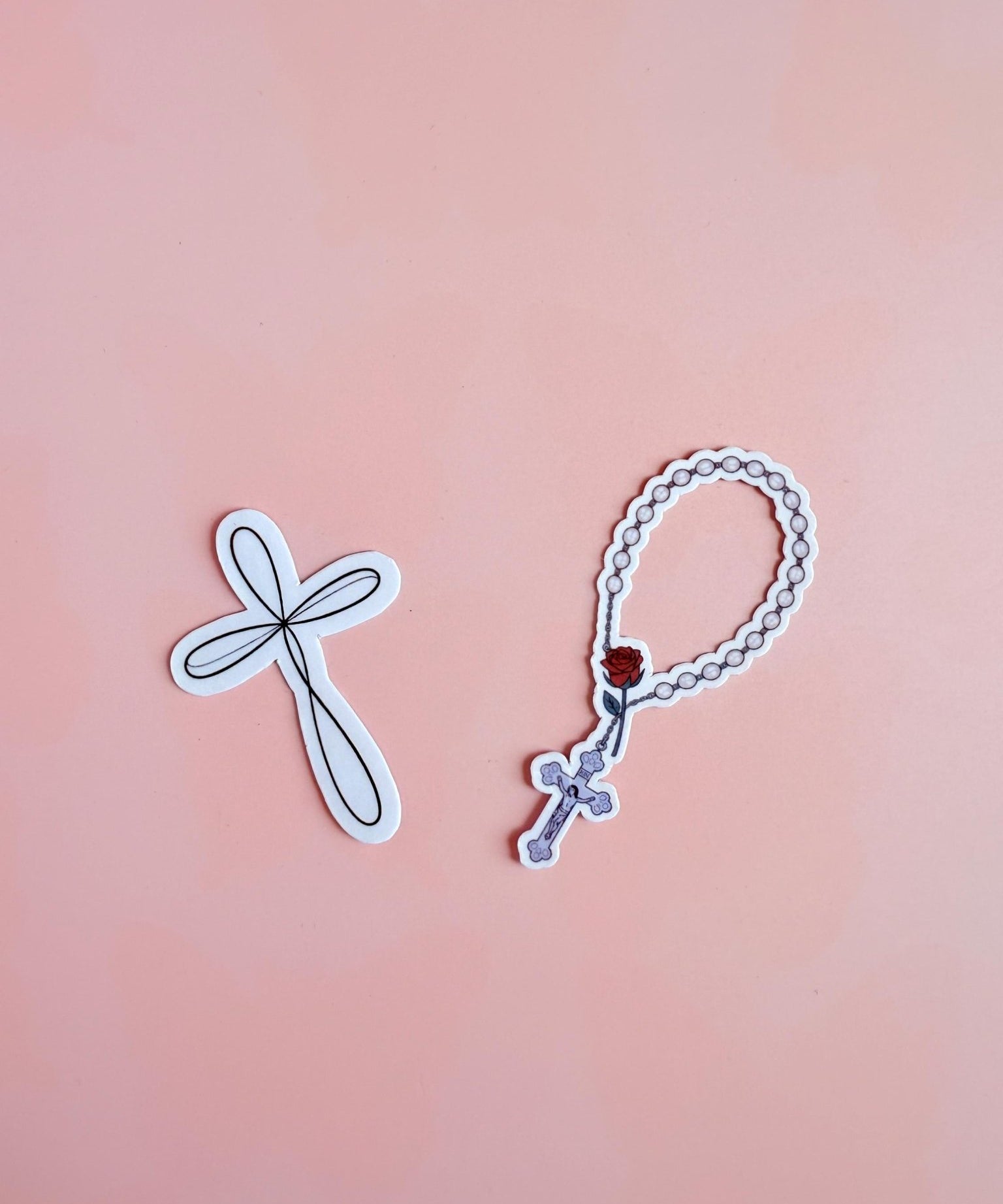 Cross & Rosary Sticker Set | Faith-Based Christian Vinyl Decals by The Sticker Era
