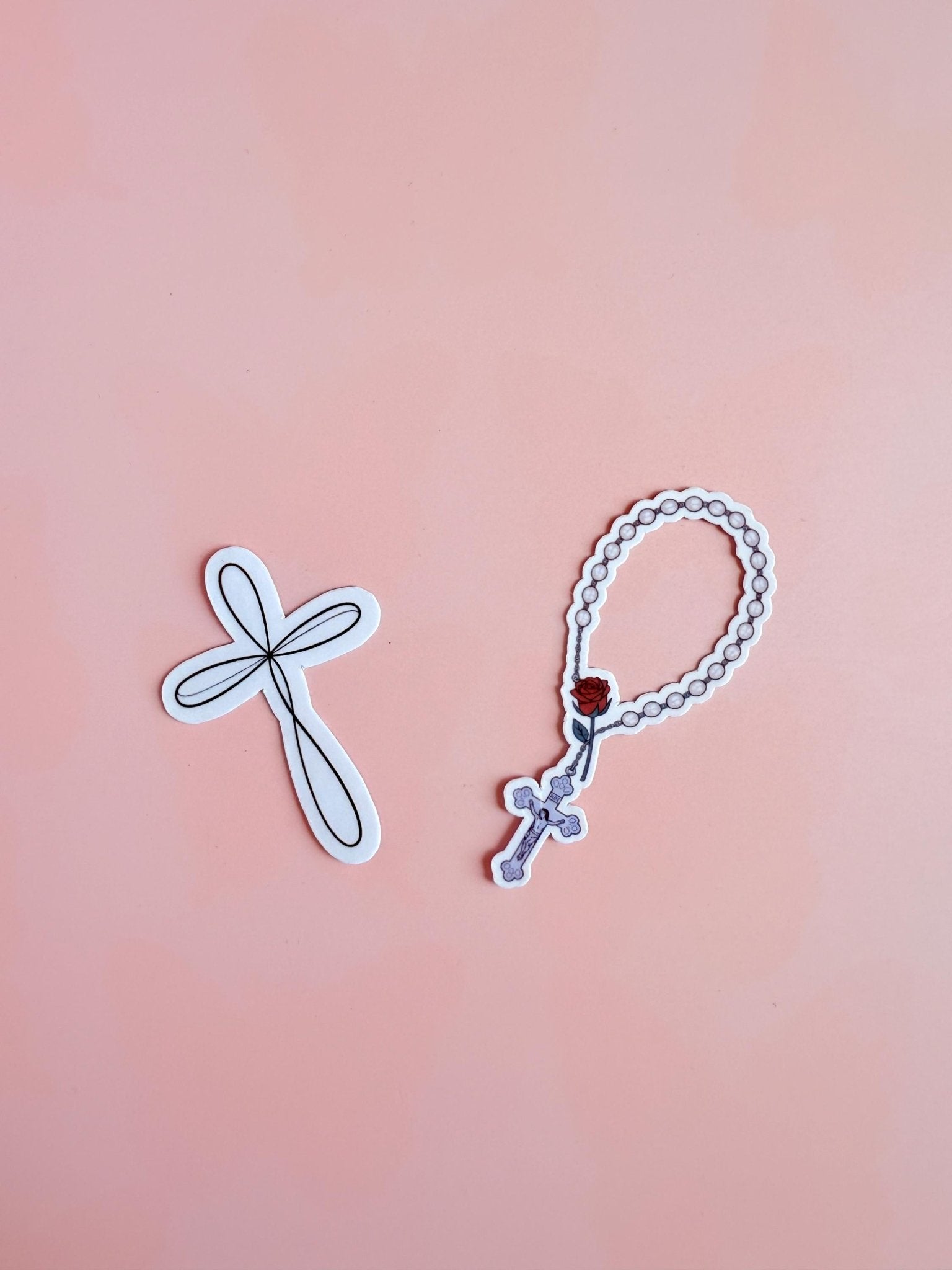Cross & Rosary Sticker Set | Faith-Based Christian Vinyl Decals by The Sticker Era