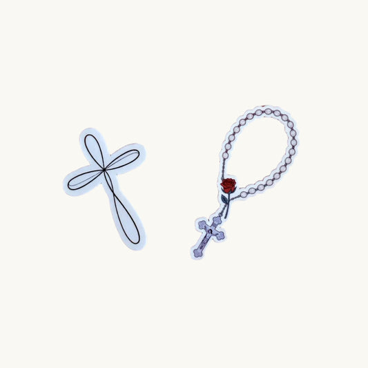 Christian Cross and Rosary Sticker Set – Faith-Based Vinyl Stickers for Bible Journals, Laptops & Water Bottles| baptism gift| Jesus sticker - The Sticker Era