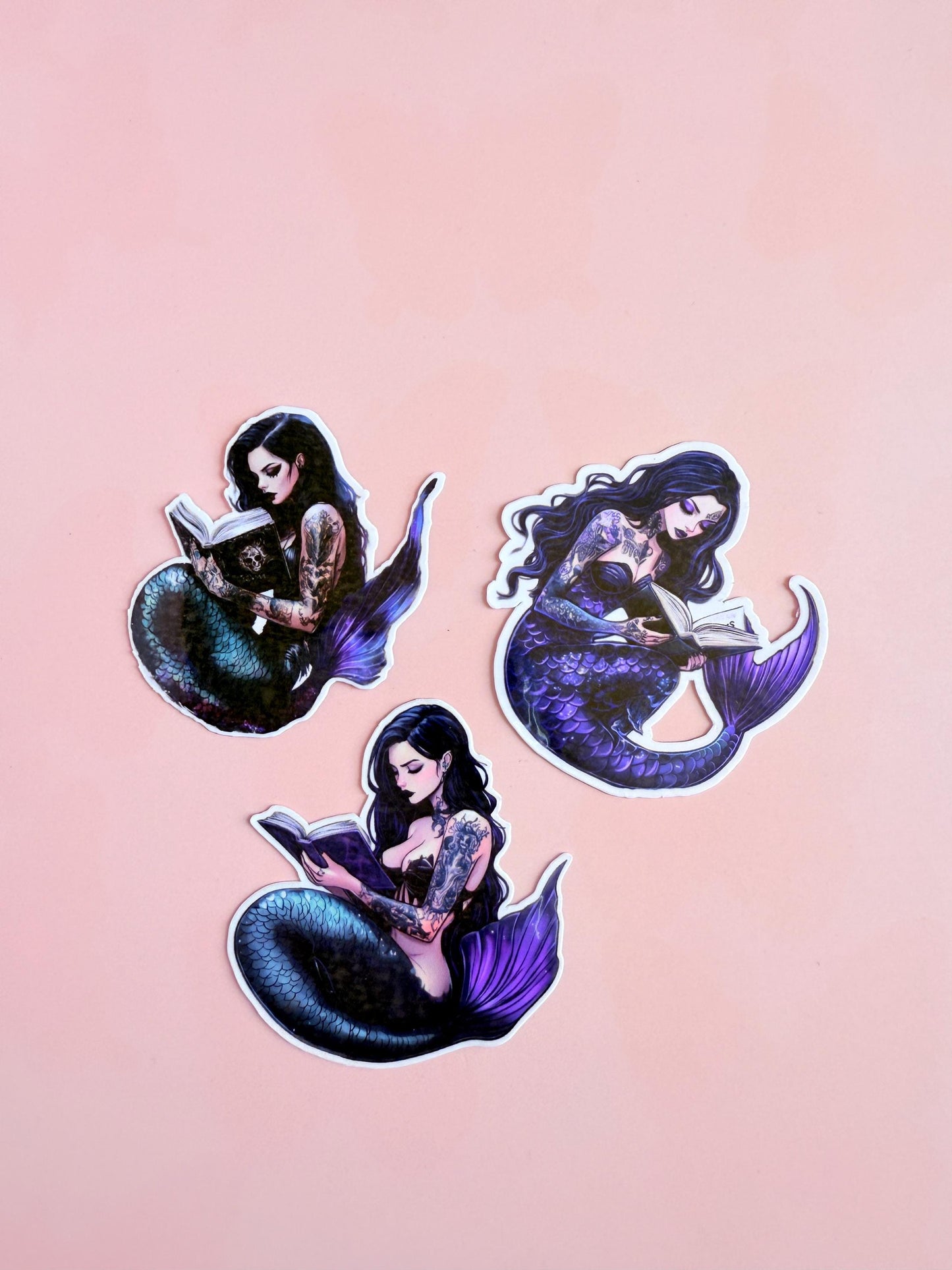 Dark Mermaid Book Sticker Set – Tattooed Reading Siren Vinyl Stickers for Fantasy Readers, Kindle Girls & Dark Romance Fans| siren mermaid - The Sticker Era