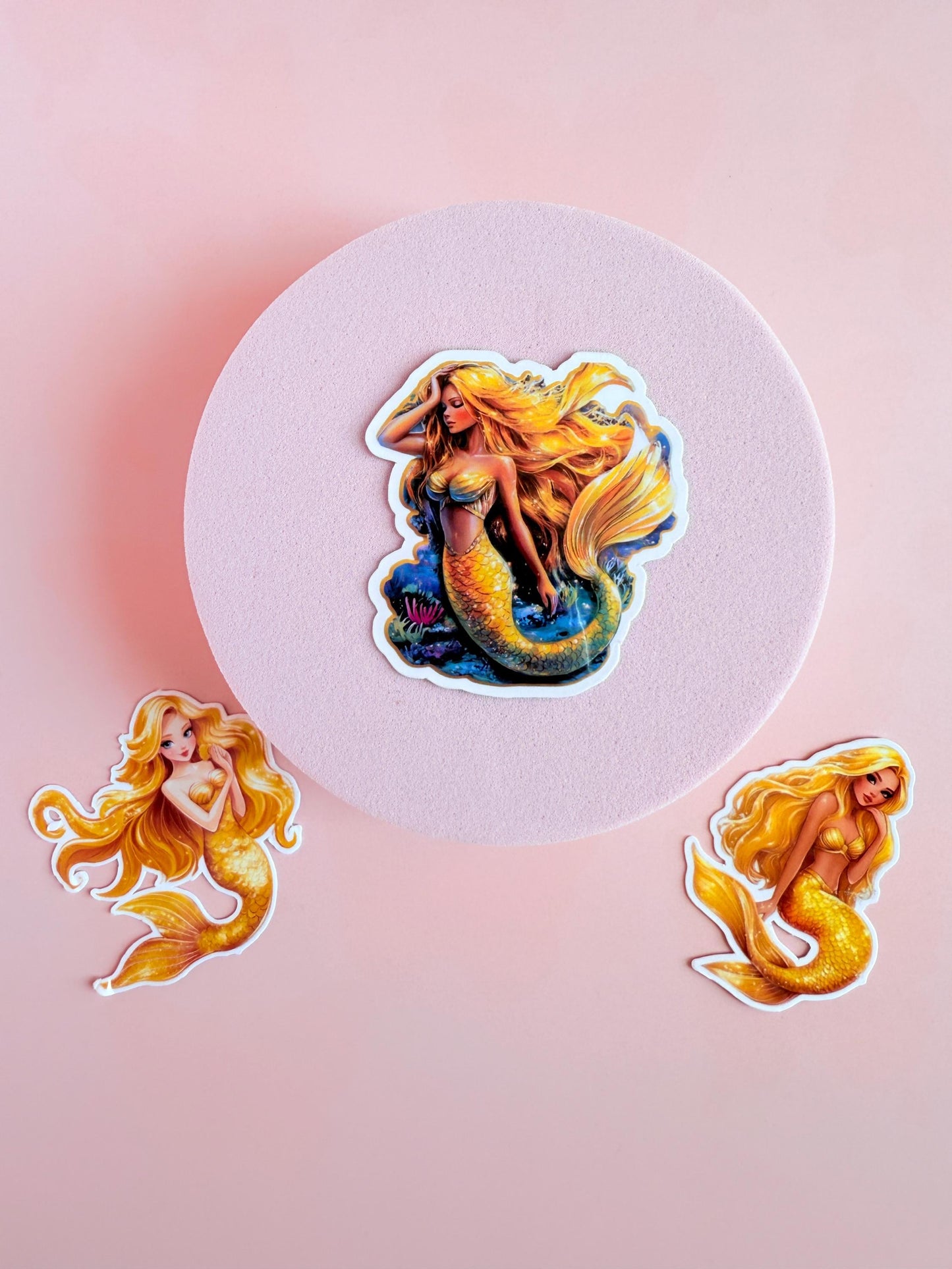 Golden Mermaid Sticker Pack – Aesthetic Fantasy Vinyl Stickers for Journals, Water Bottles, Scrapbooks & Mermaidcore Decor| little mermaid - The Sticker Era