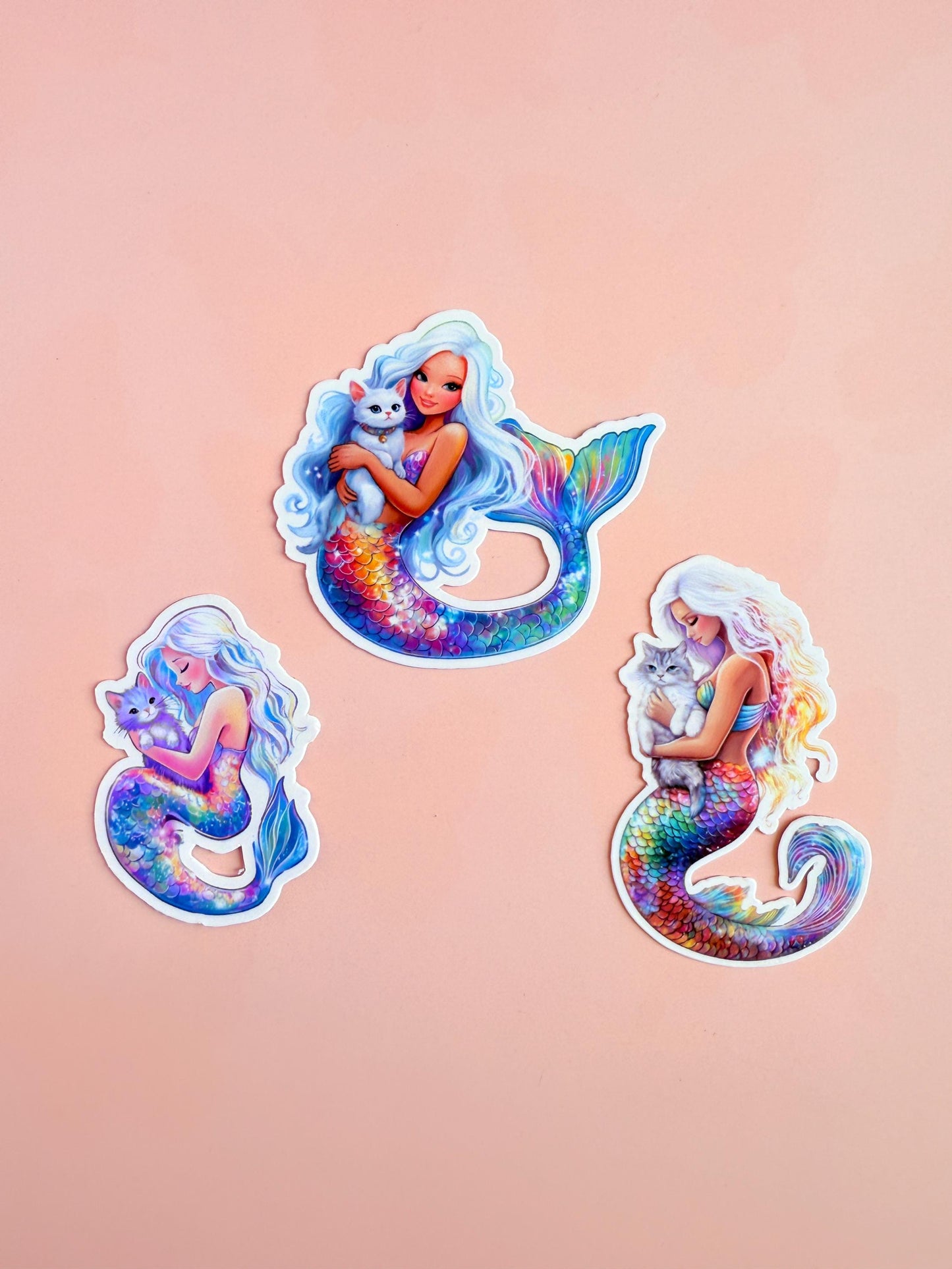 Mermaid and Cat Sticker Pack–Rainbow Fantasy Vinyl Stickers for Water Bottles, Journals & Ocean-Loving Cat Moms|fantasy sticker| ocean merch - The Sticker Era