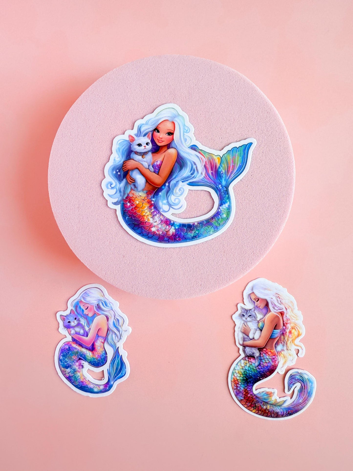 Mermaid and Cat Sticker Pack–Rainbow Fantasy Vinyl Stickers for Water Bottles, Journals & Ocean-Loving Cat Moms|fantasy sticker| ocean merch - The Sticker Era