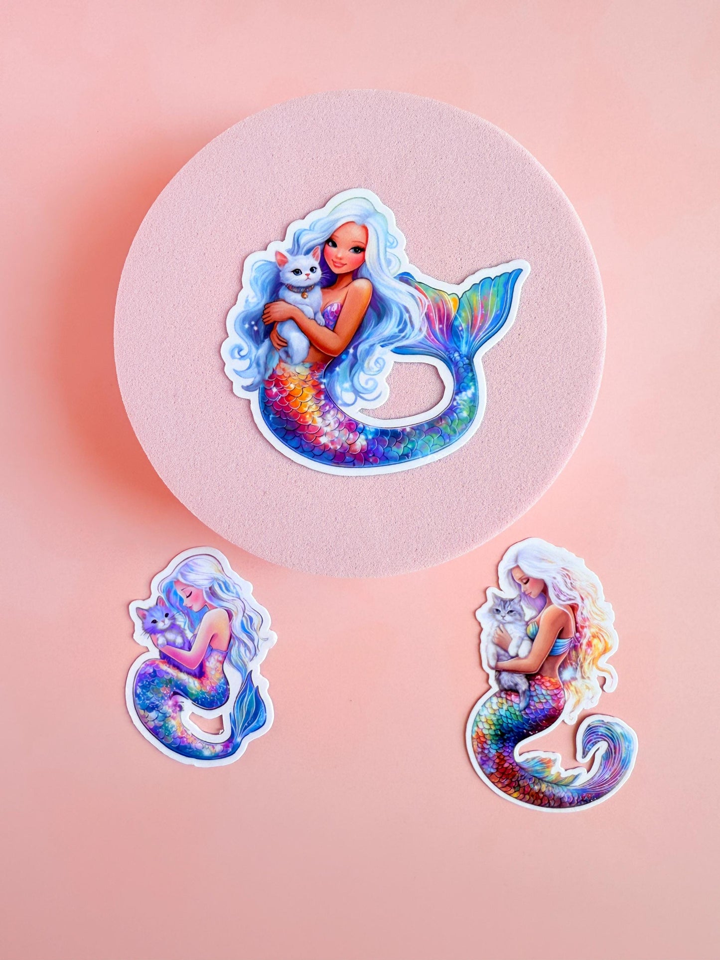 Mermaid and Cat Sticker Pack–Rainbow Fantasy Vinyl Stickers for Water Bottles, Journals & Ocean-Loving Cat Moms|fantasy sticker| ocean merch - The Sticker Era