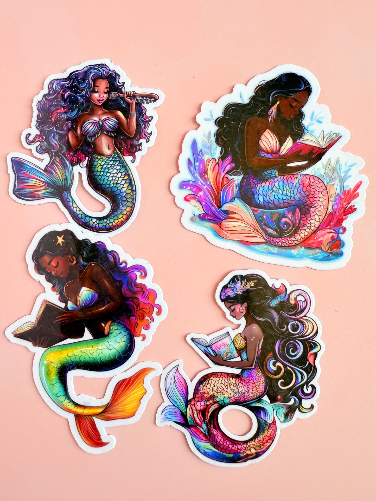 Black Mermaid Sticker Pack – Vibrant Vinyl Reading & Singing Mermaids for Journals, Water Bottles, Bookish Gifts| Mermaidcore Aesthetic | - The Sticker Era
