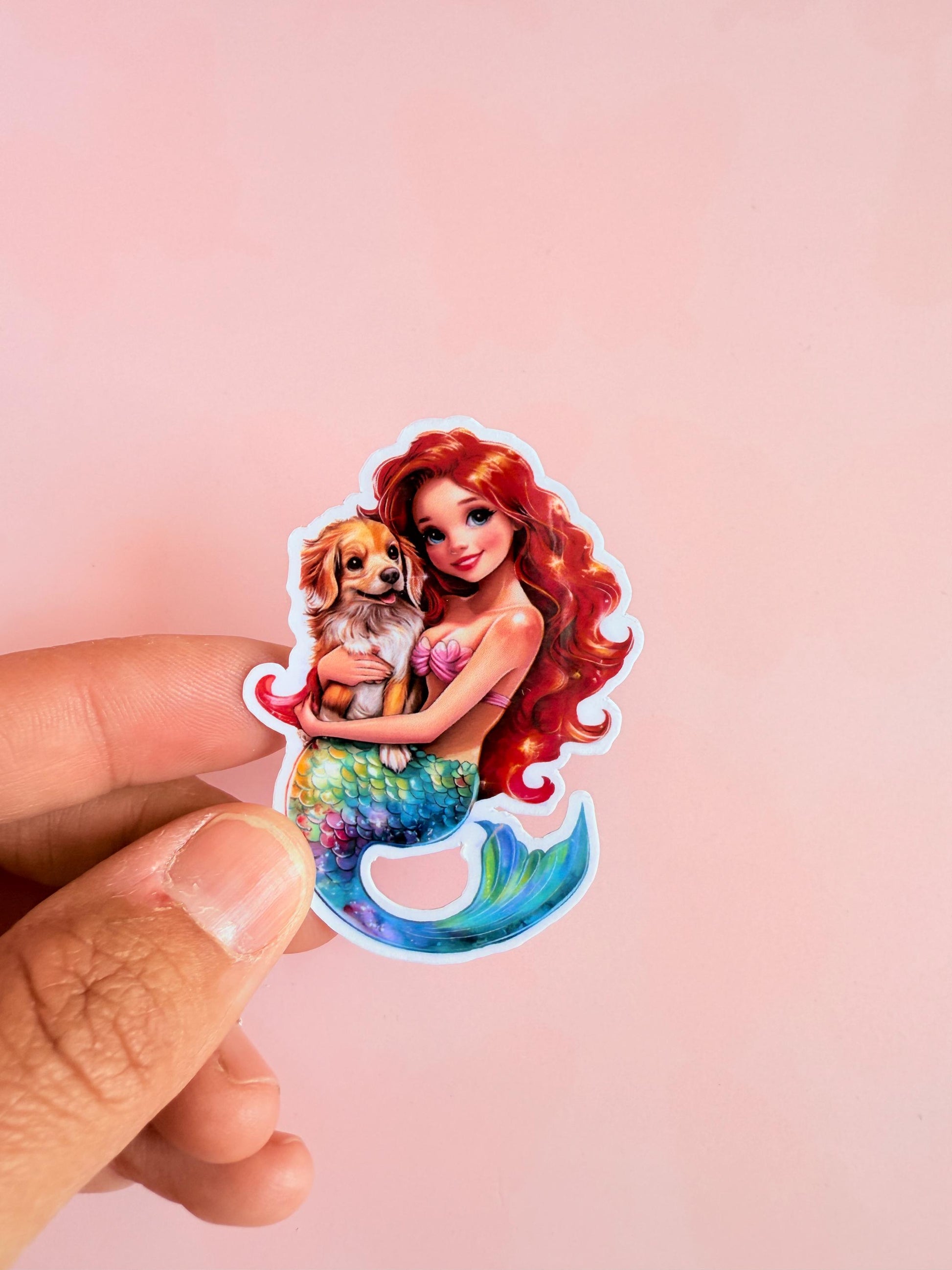 Mermaid and Dog Sticker –Cute Pet Mom Vinyl Sticker for Water Bottles, Journals, Kindles & Fantasy Animal Lovers| cute mermaid| gift for her - The Sticker Era
