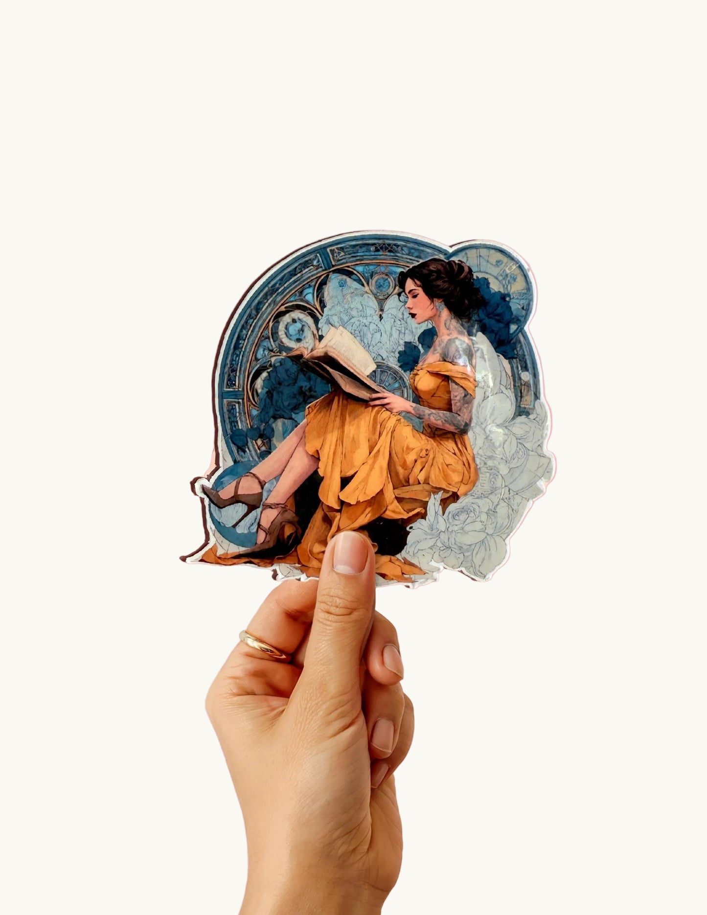 Die-cut vinyl decals and debit card skin featuring tattooed Belle design