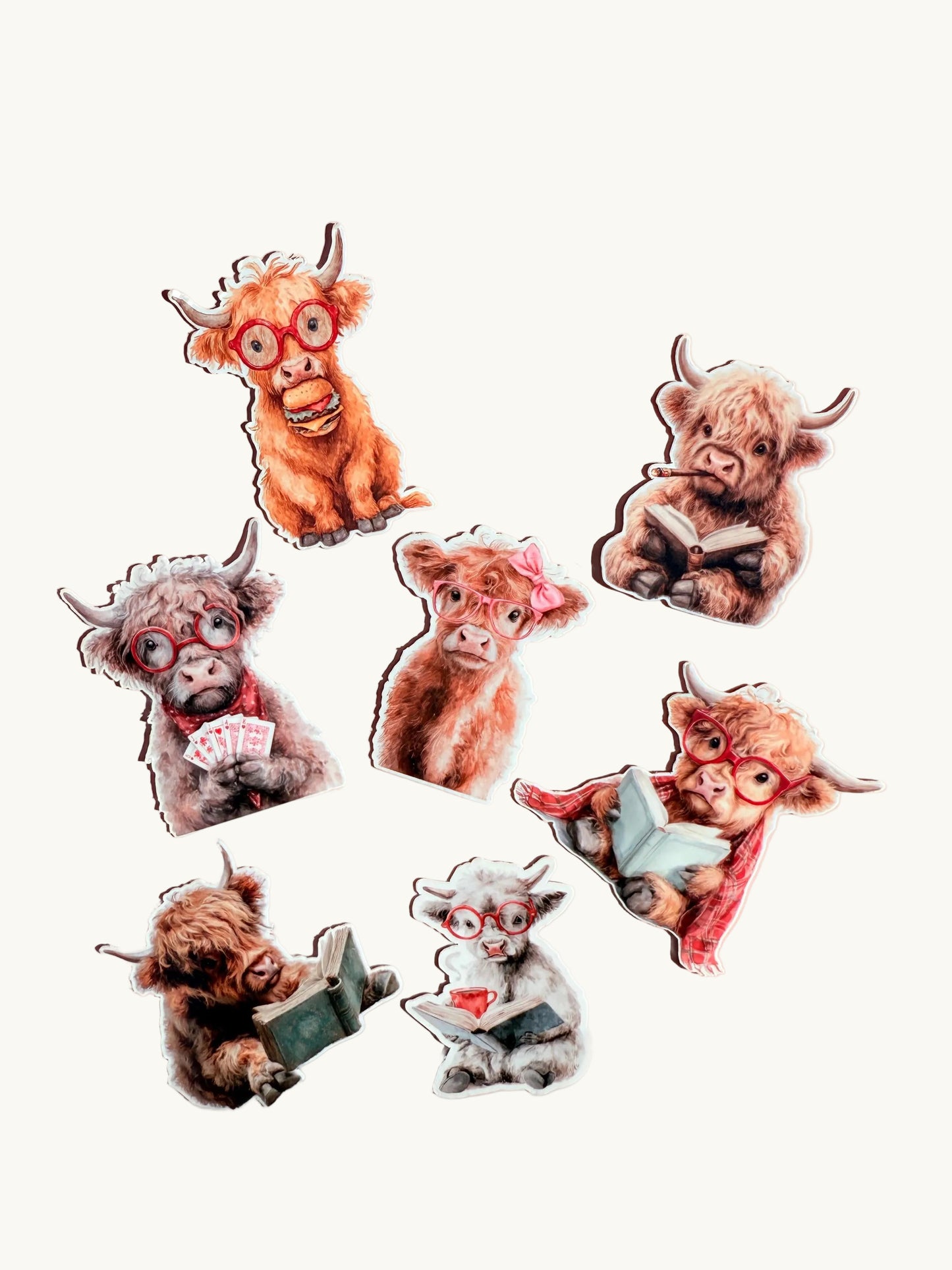 Cute Highland Cow Sticker Pack | Funny Cow Reading Decals | Animal Lover Vinyl Sticker Bundle | Bookworm Farm Animal Laptop Decor| gift - The Sticker Era