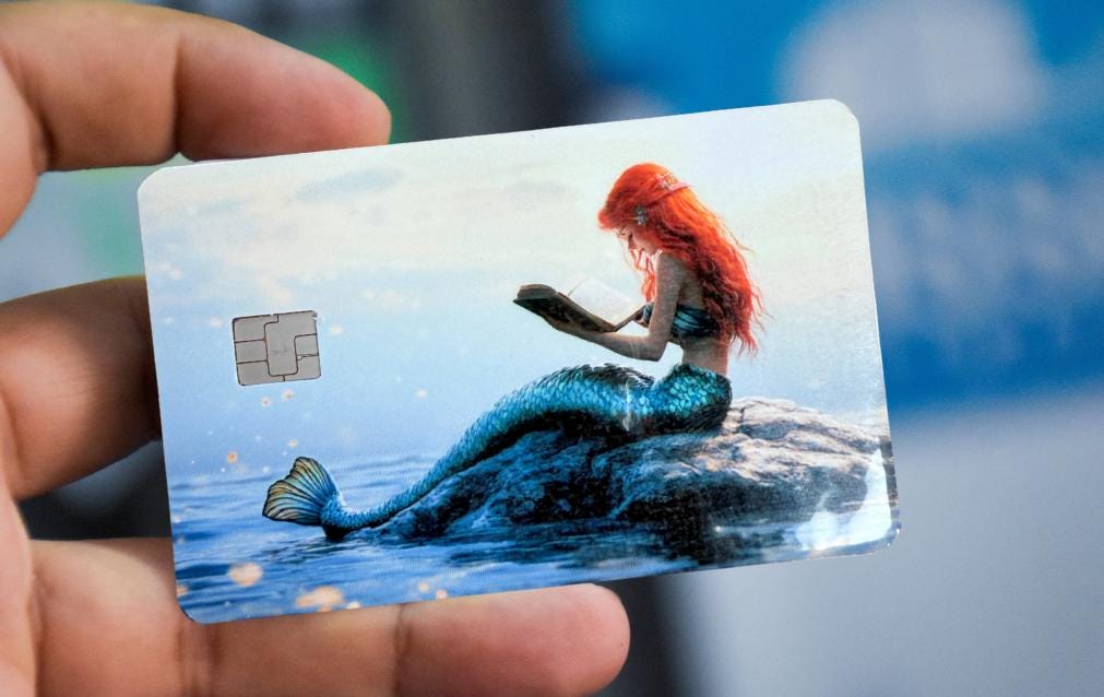 Mermaid Debit Card Skin | Reading Mermaid Fantasy Ocean Vinyl Cover | Redhead Octopus Book Lover Wallet Decal | Standard Size Credit Card Skin - The Sticker Era