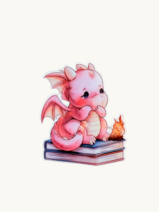 Cute pink dragon vinyl sticker for fantasy readers. A waterproof, durable decal perfect for decorating water bottles, laptops, or Kindles with a soft fantasy vibe.
