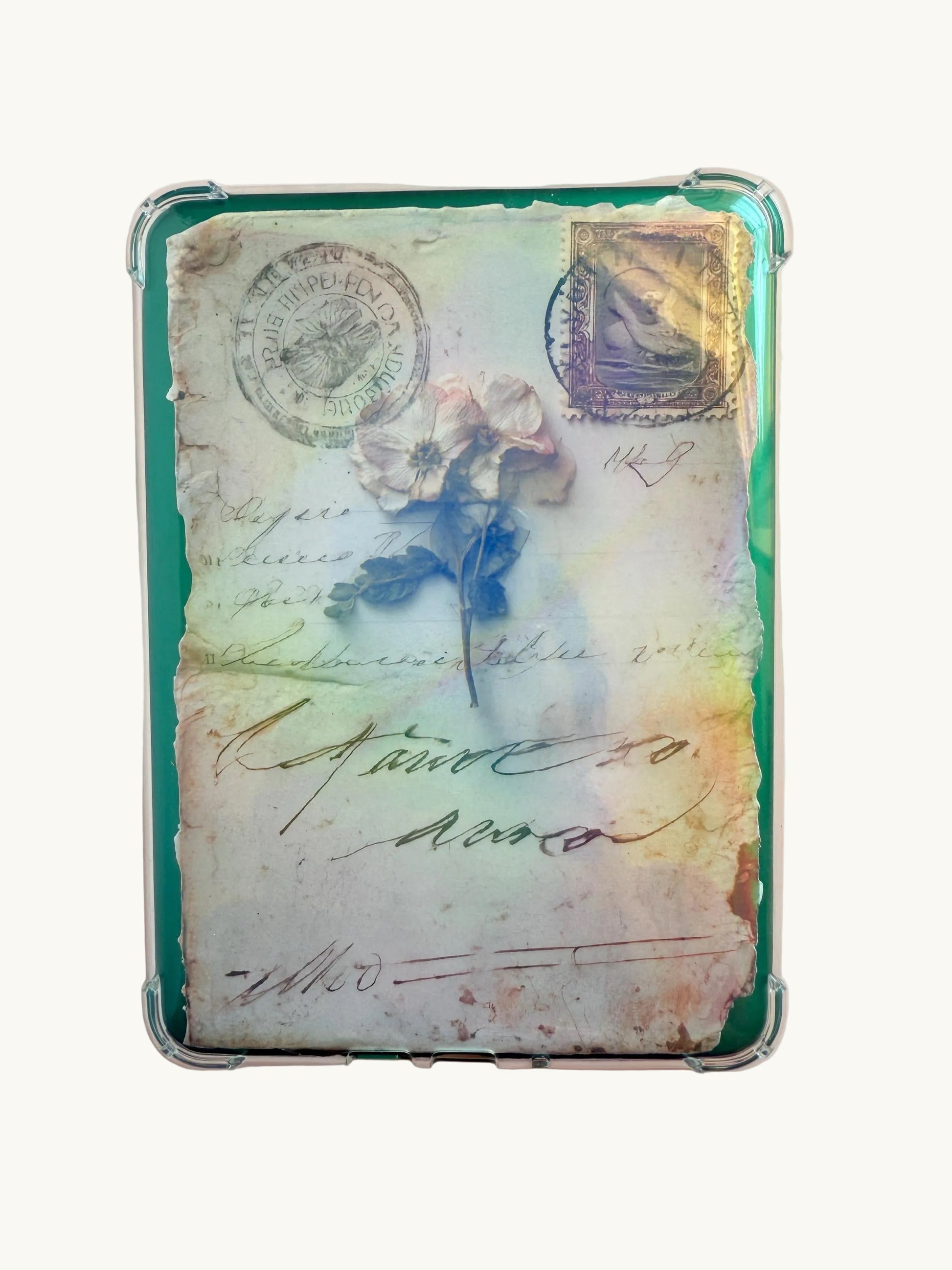 Vintage Letter Kindle Insert Skin - Aesthetic E-Reader Decal - Old Paper & Flower Design - Matte or Shimmer Finish - Unique Book Lover Gift - The Sticker Era